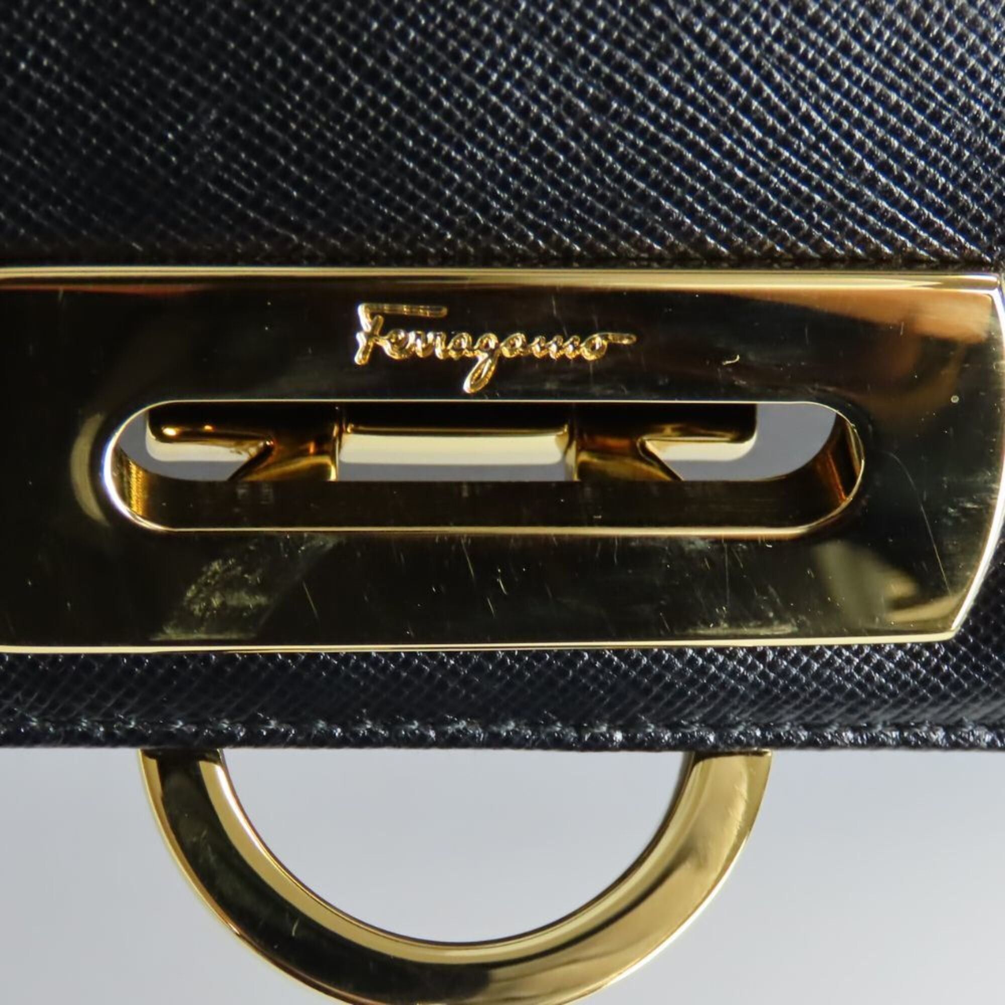 Salvatore Ferragamo Salvatore Ferragamo handbag BA-21 2181 Gancini leather black gold hardware women's Size ONE SIZE - 20 Thumbnail