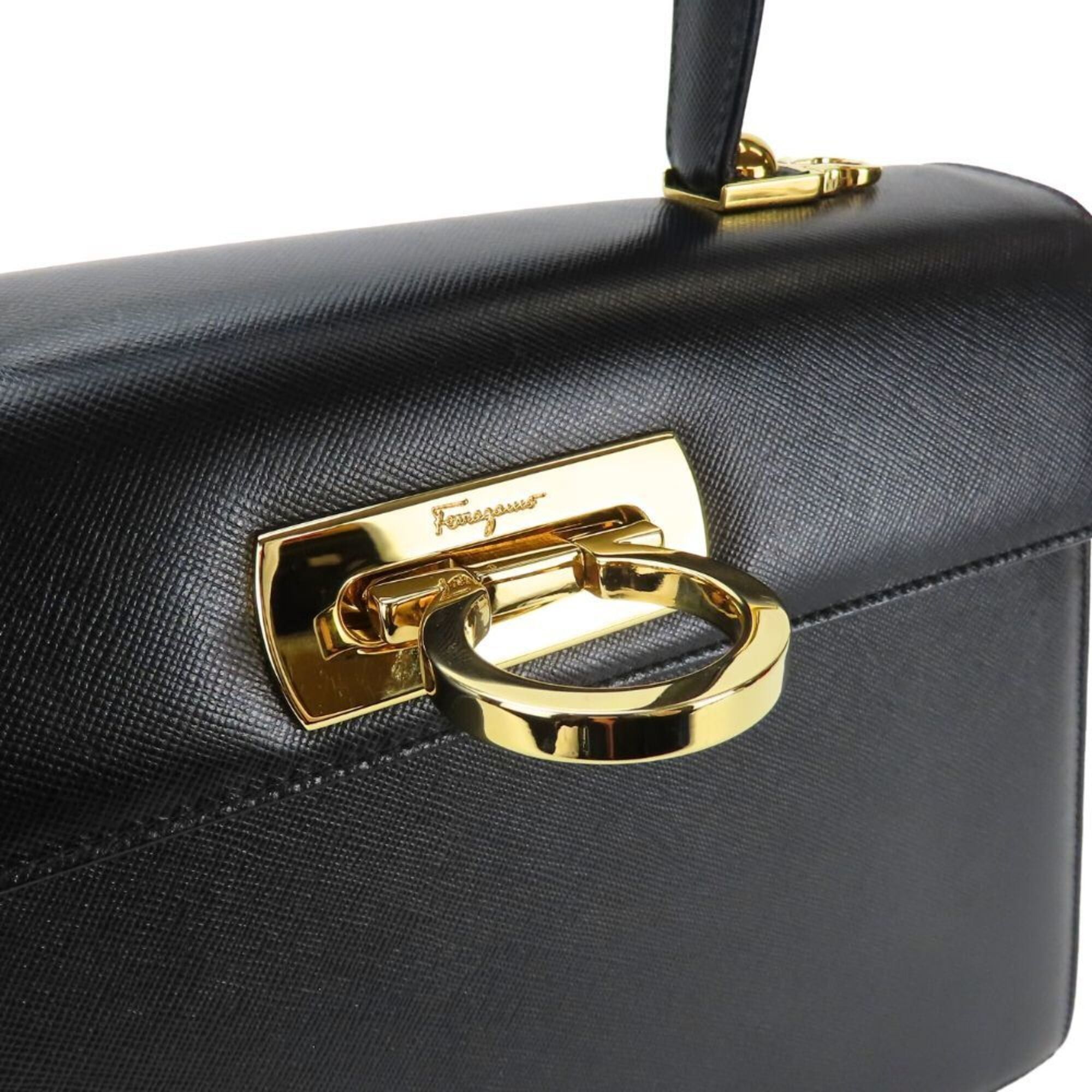 Salvatore Ferragamo Salvatore Ferragamo handbag BA-21 2181 Gancini leather black gold hardware women's Size ONE SIZE - 19 Thumbnail