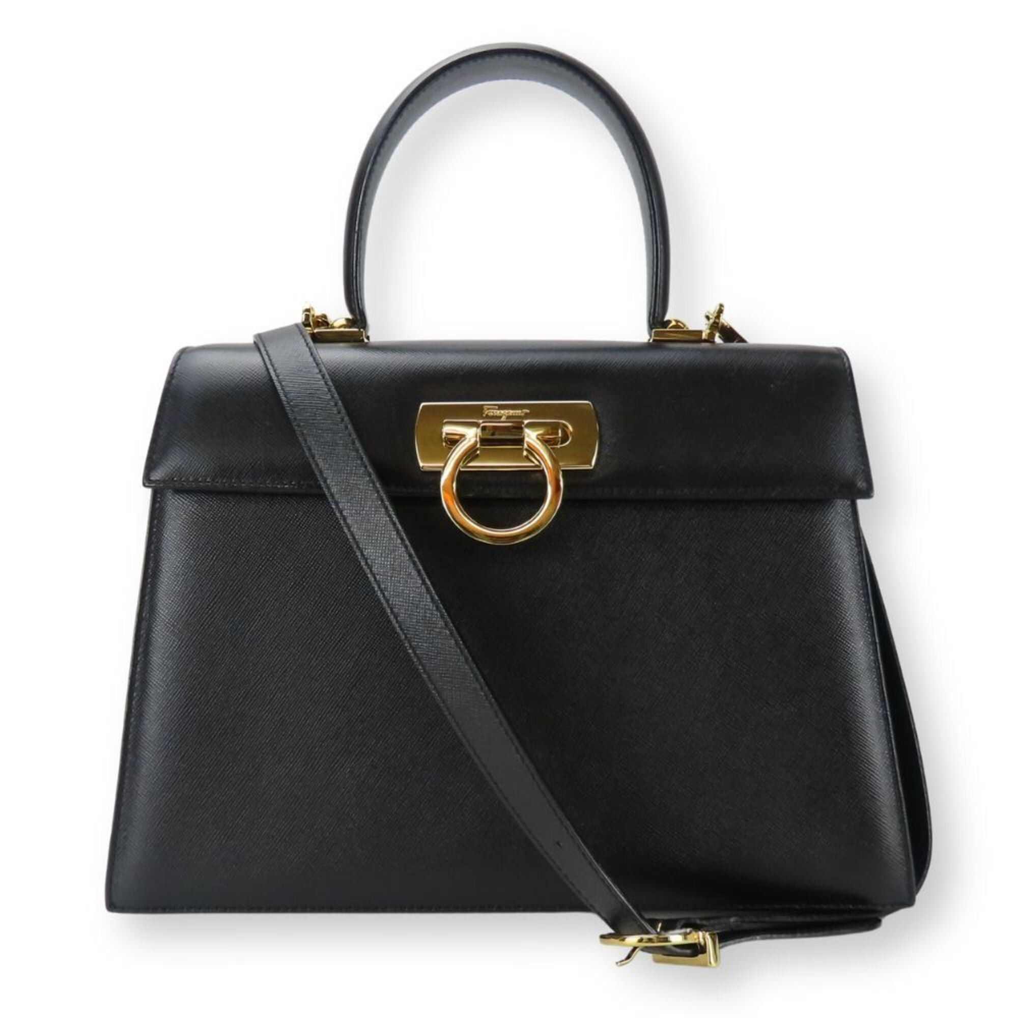 Salvatore Ferragamo Salvatore Ferragamo handbag BA-21 2181 Gancini leather black gold hardware women's Size ONE SIZE - 2 Thumbnail