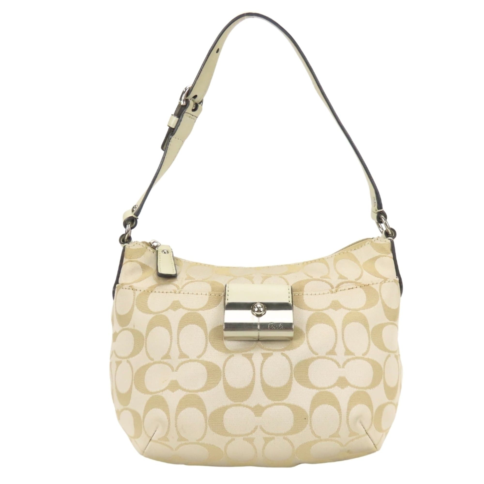 Coach Coach Shoulder Bag Signature 43740 Canvas Leather Gold Greige Women's COACH Size ONE SIZE - 2 Thumbnail