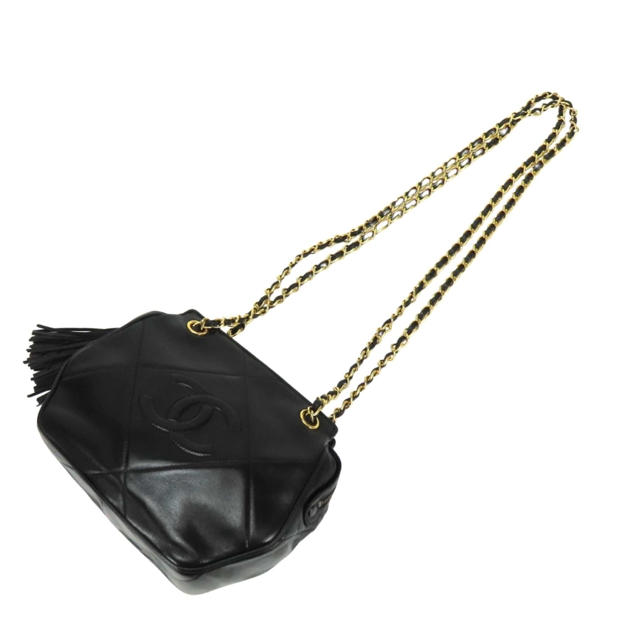 Chanel Chanel Shoulder Bag, Fringe, Lambskin, Black, Gold Hardware, Coco Mark, Chain, Women's CHANEL Size ONE SIZE - 12 Thumbnail