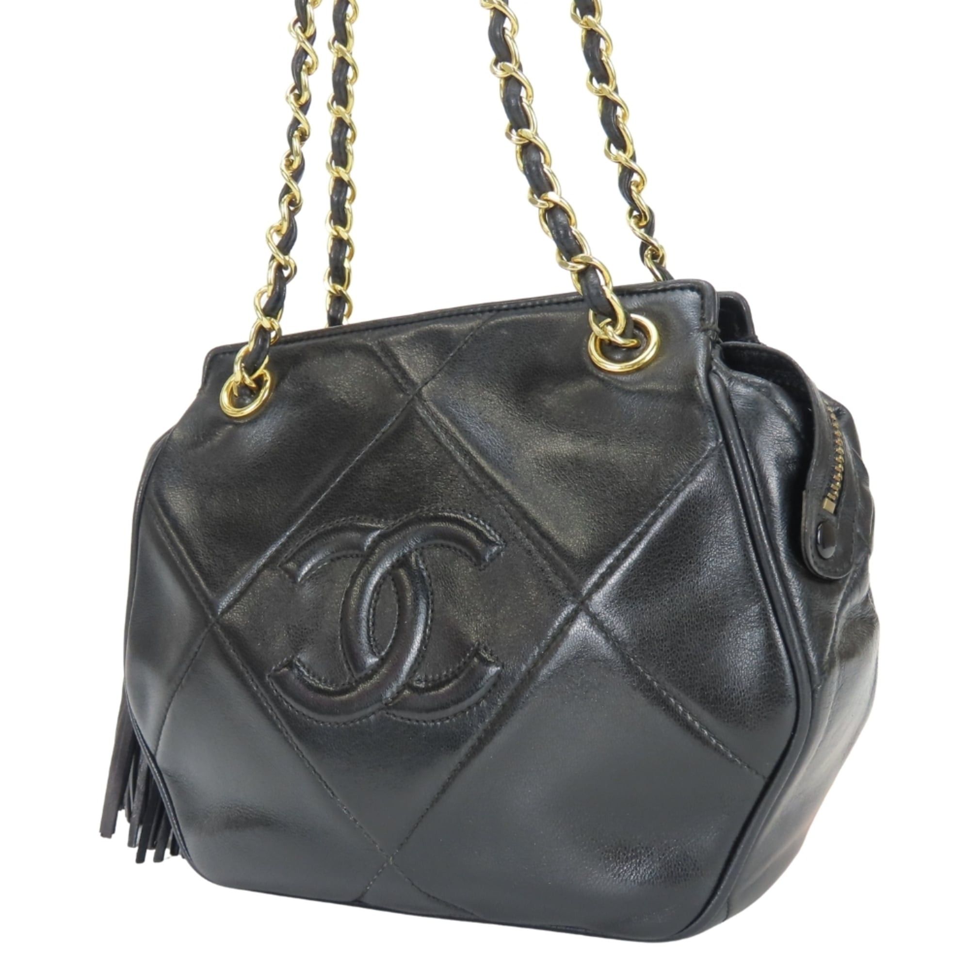 Chanel Chanel Shoulder Bag, Fringe, Lambskin, Black, Gold Hardware, Coco Mark, Chain, Women's CHANEL Size ONE SIZE - 3 Thumbnail