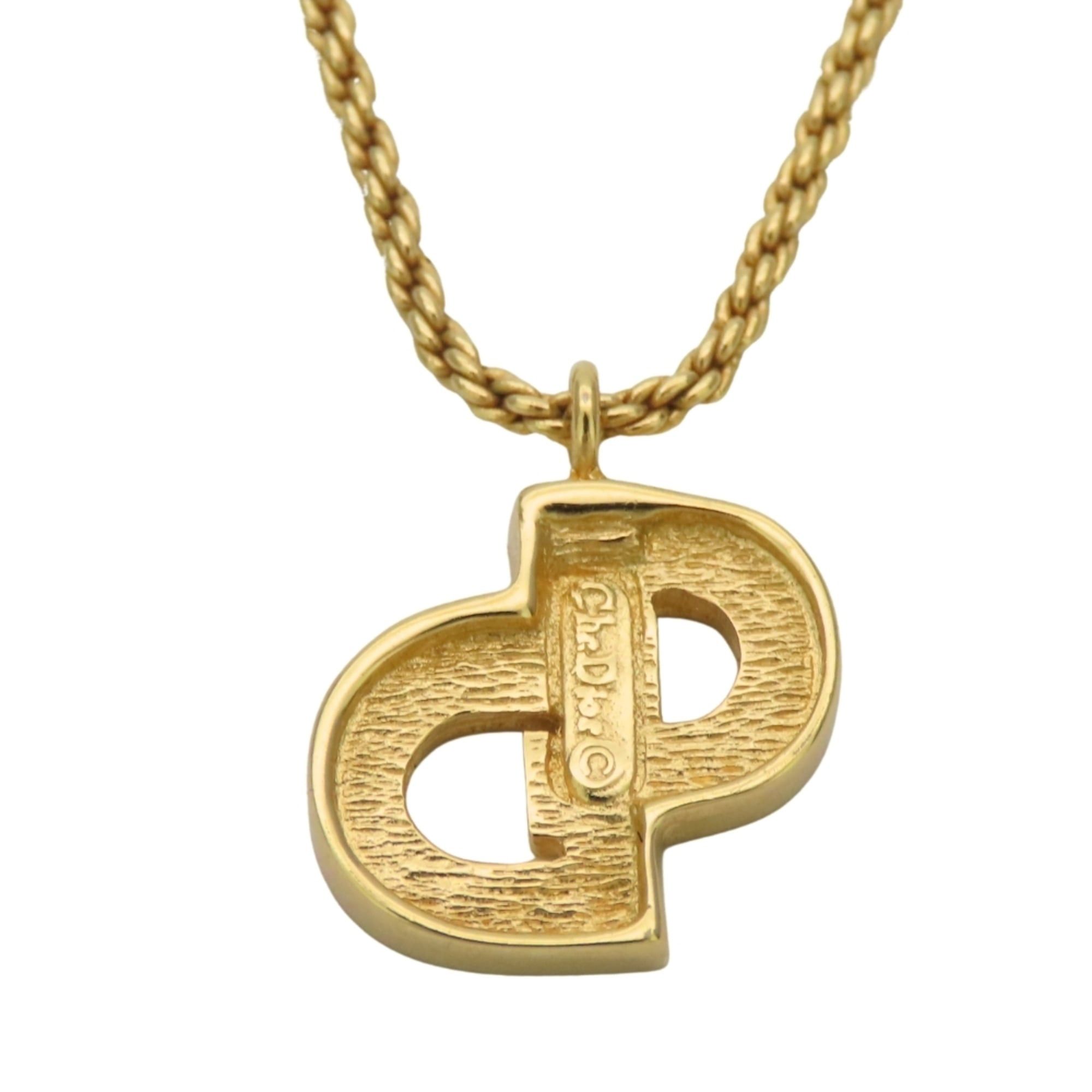 Dior Christian Dior Necklace Logo Metal Rhinestone Gold Plated Pendant for Women Size ONE SIZE - 3 Thumbnail