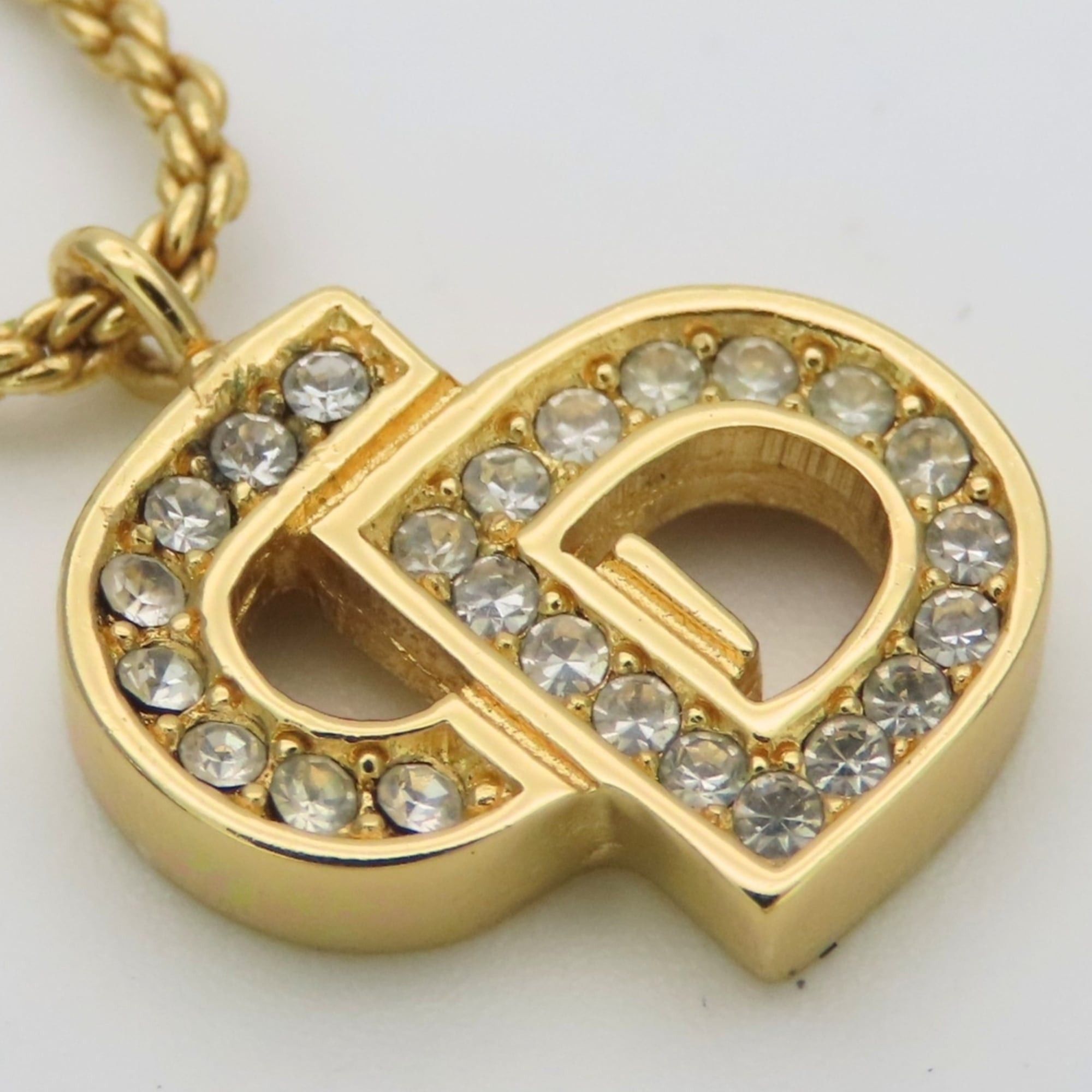 Dior Christian Dior Necklace Logo Metal Rhinestone Gold Plated Pendant for Women Size ONE SIZE - 5 Thumbnail