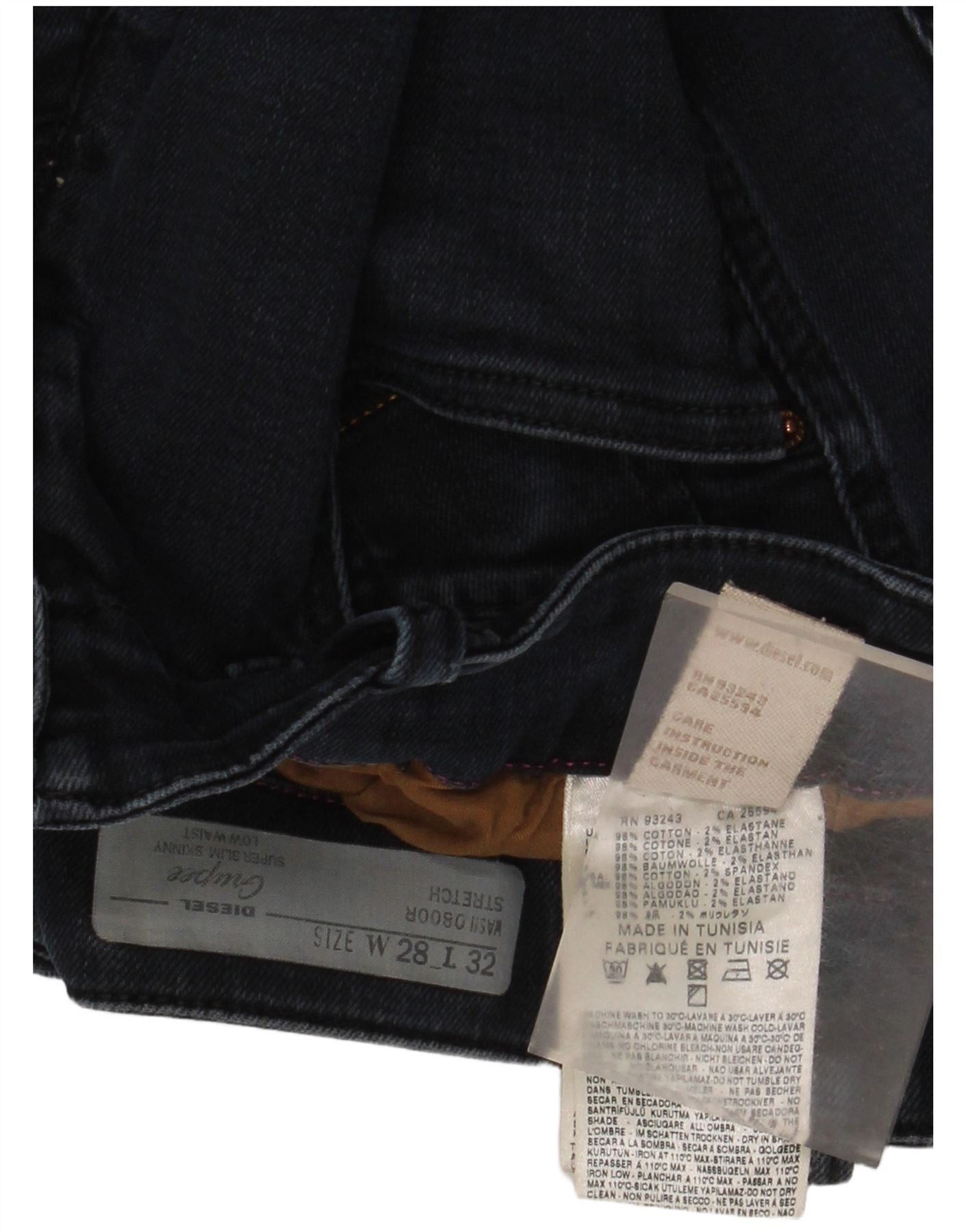 Diesel Womens Grupee Super Slim Skinny Jeans W28 L32 Black Cotton Size 24" / US 00 / IT 34 - 3 Thumbnail
