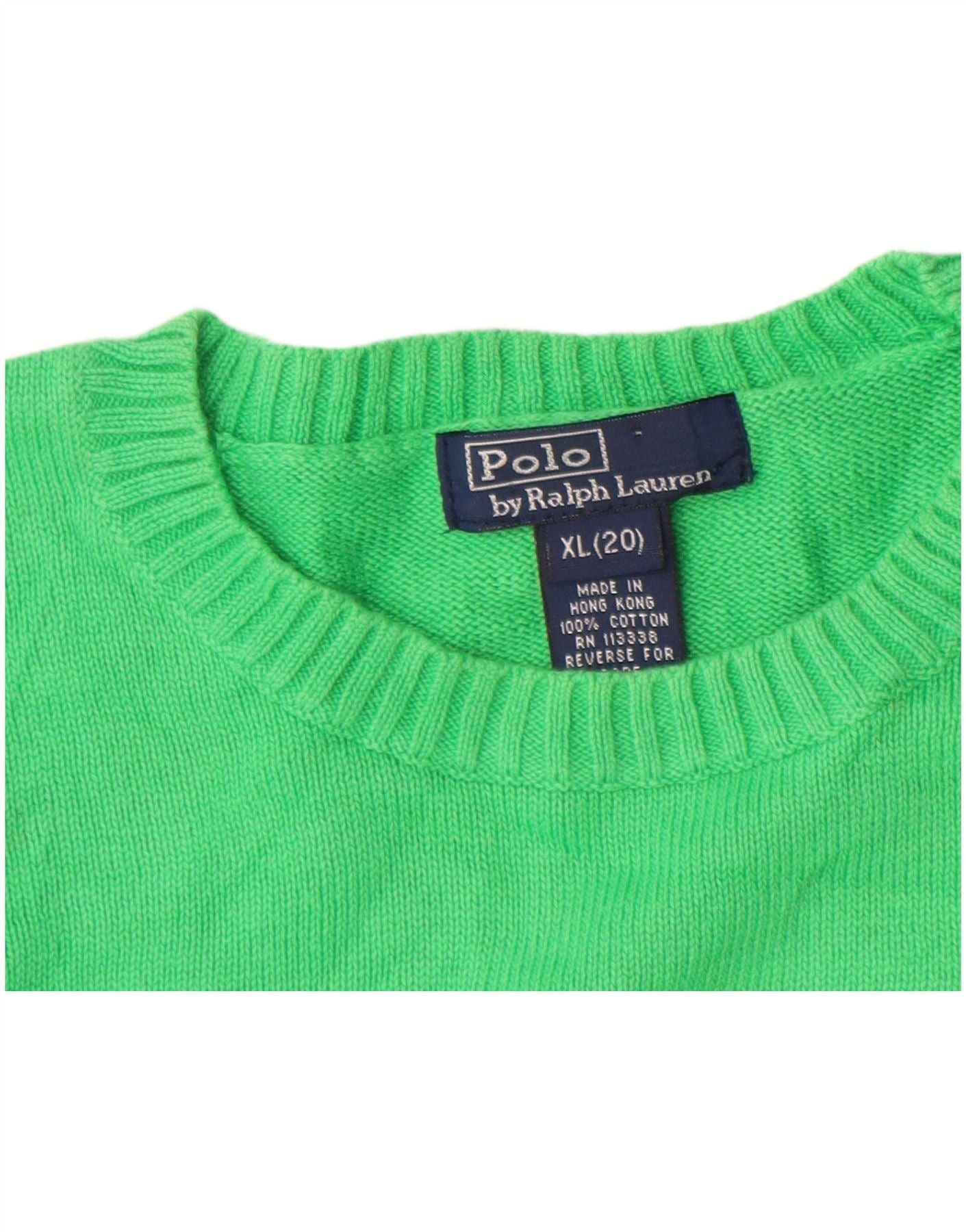 Polo Ralph Lauren Boys Crew Neck Jumper Sweater 15-16 Years XL Green Cotton Size ONE SIZE - 4 Thumbnail