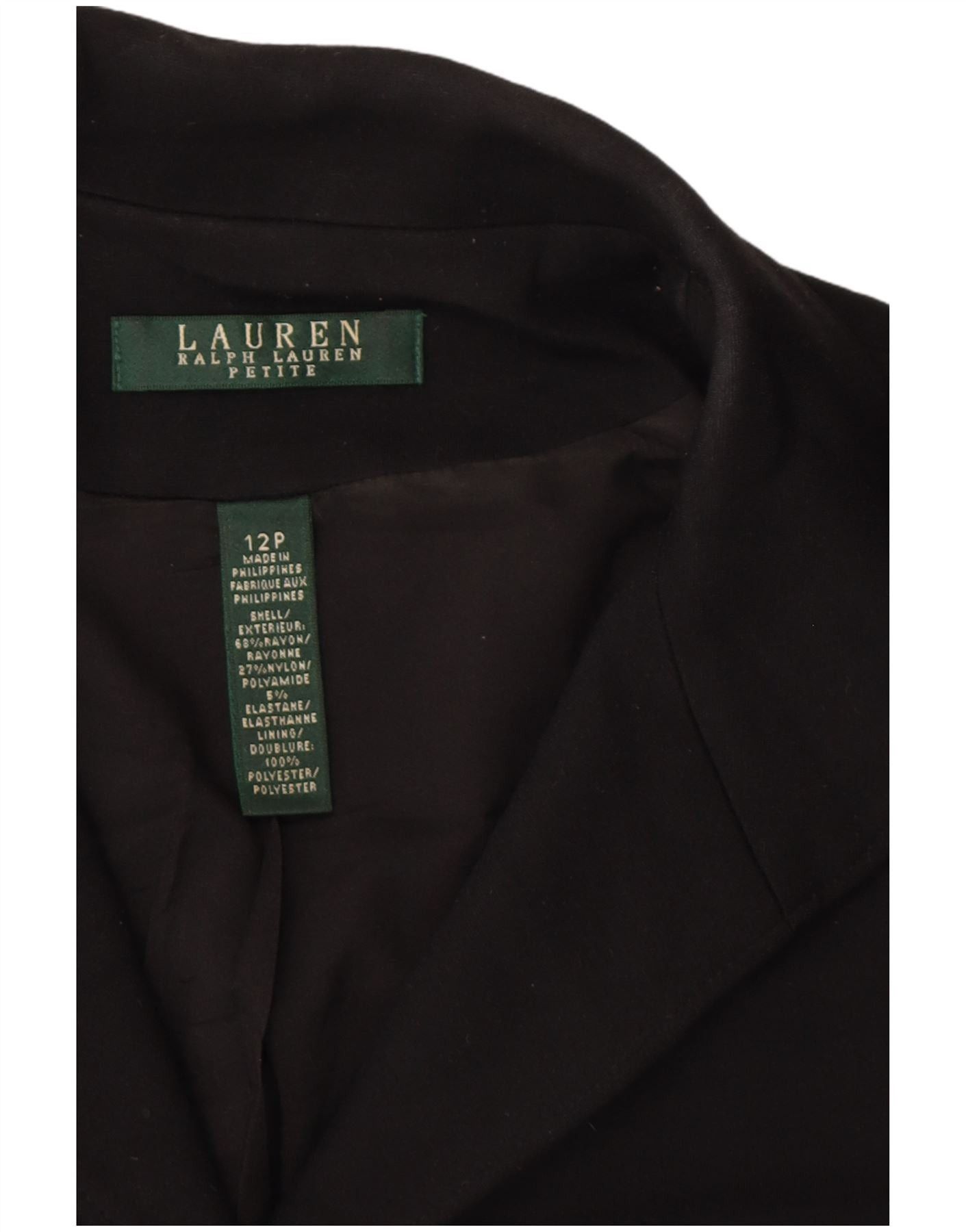 Ralph Lauren Womens Petite Crop 5 Button Blazer Jacket US 12 Large Black Size S / US 4 / IT 40 - 3 Thumbnail