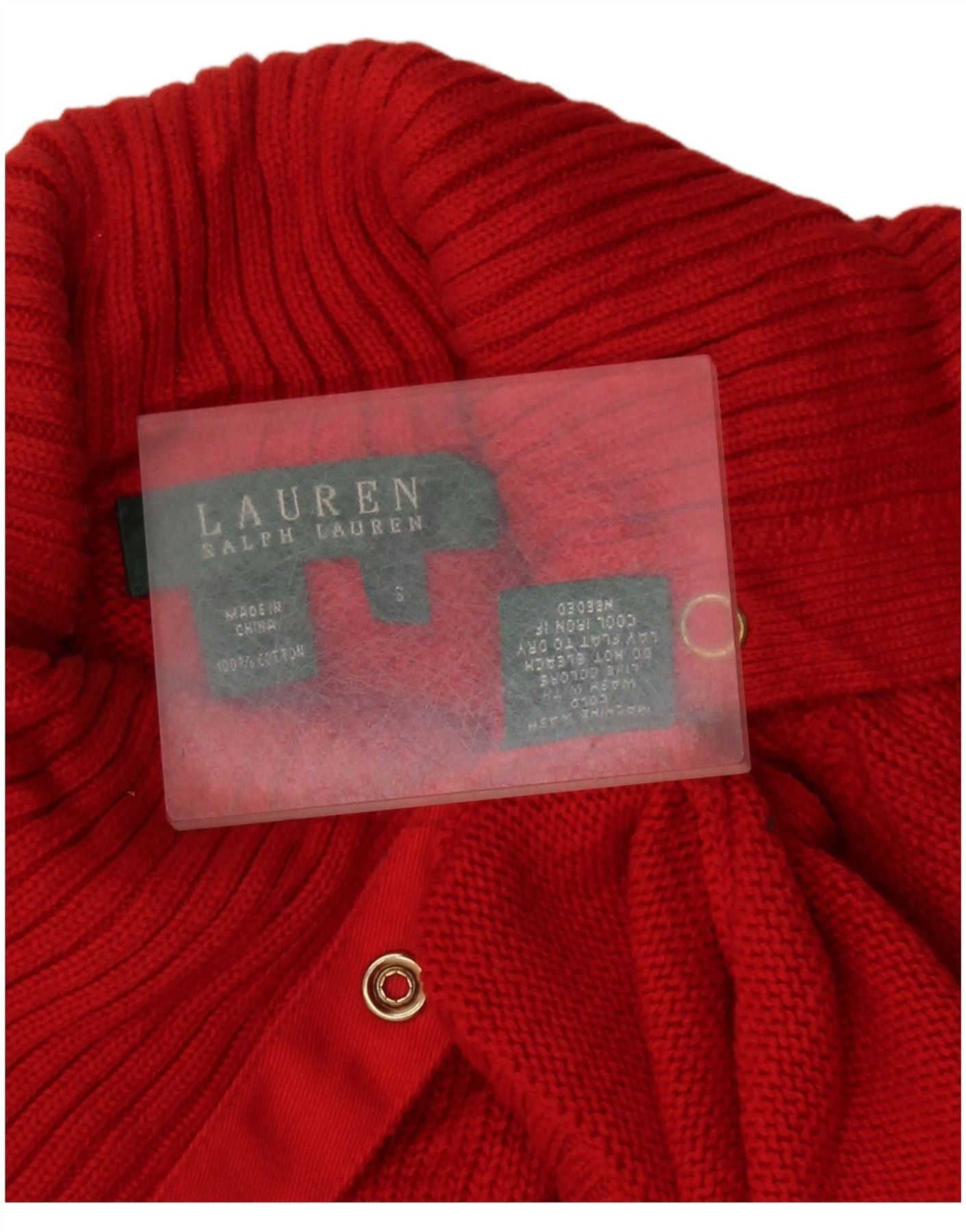 Ralph Lauren Womens Button Neck Jumper Sweater UK 10 Small Red Cotton Size XS / US 0-2 / IT 36-38 - 3 Thumbnail