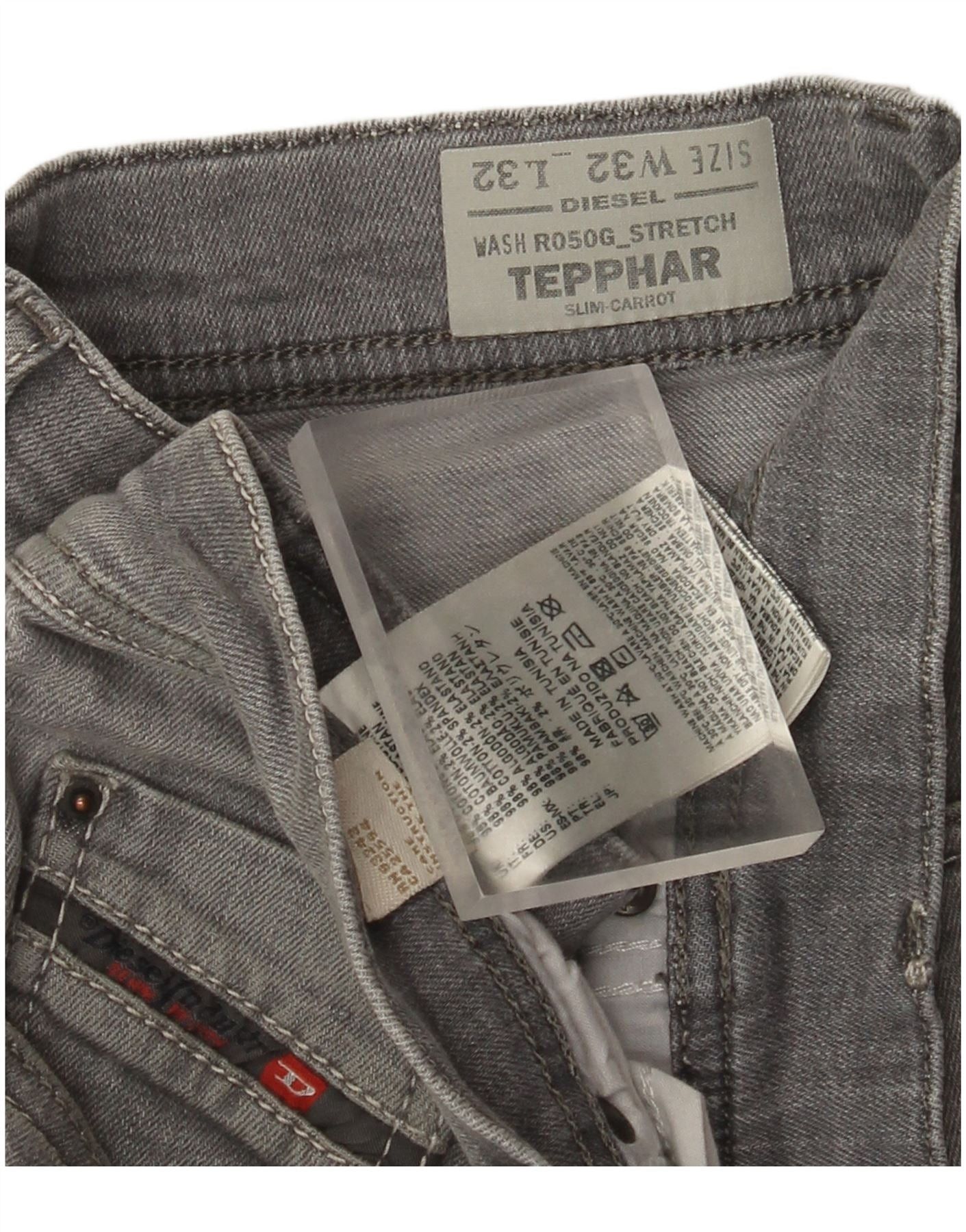 Diesel Mens Tepphar Carrot Slim Jeans W32 L32 Grey Cotton Size US 32 / EU 48 - 4 Thumbnail
