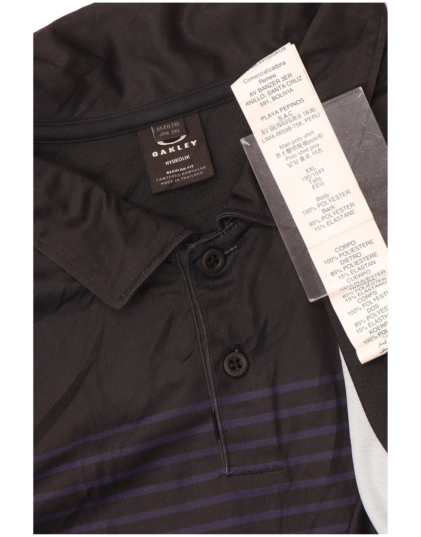 Oakley Mens Polo Shirt 2XL Black Striped Polyester Size US M / EU 48-50 / 2 - 3 Thumbnail