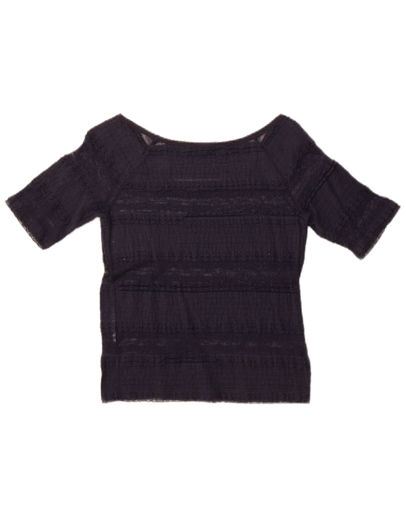 Ralph Lauren Womens Crop Blouse Top UK 12 Medium Navy Blue Size XS / US 0-2 / IT 36-38 - 2 Thumbnail