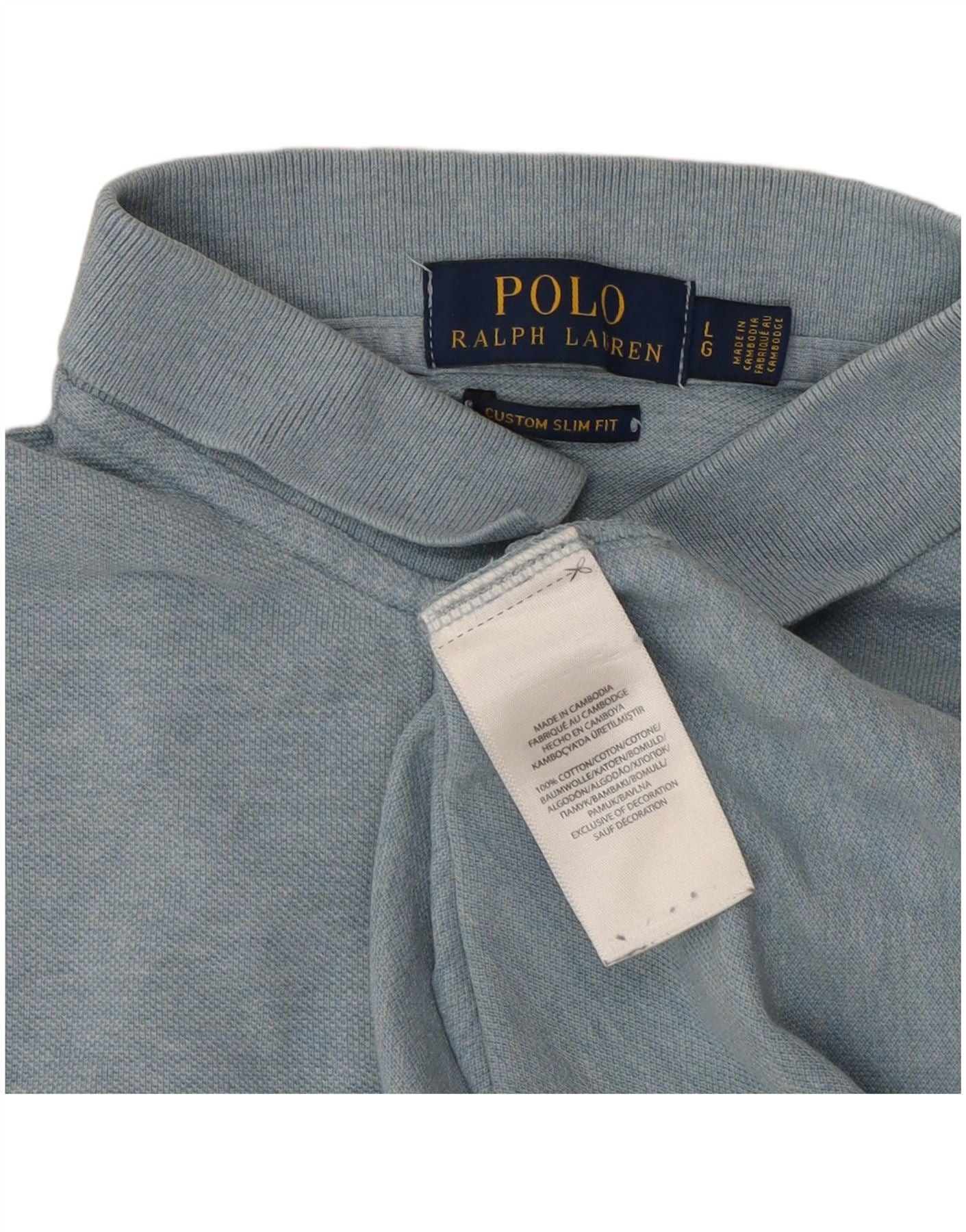 Polo Ralph Lauren Mens Custom Slim Fit Polo Shirt Large Blue Cotton Size US XL / EU 56 / 4 - 3 Thumbnail