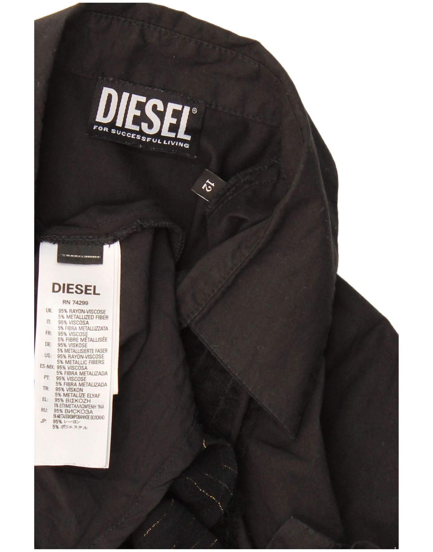Diesel Girls A-Line Dress 11-12 Years Black Striped Rayon Size XXS / US 00 / IT 34 - 3 Thumbnail