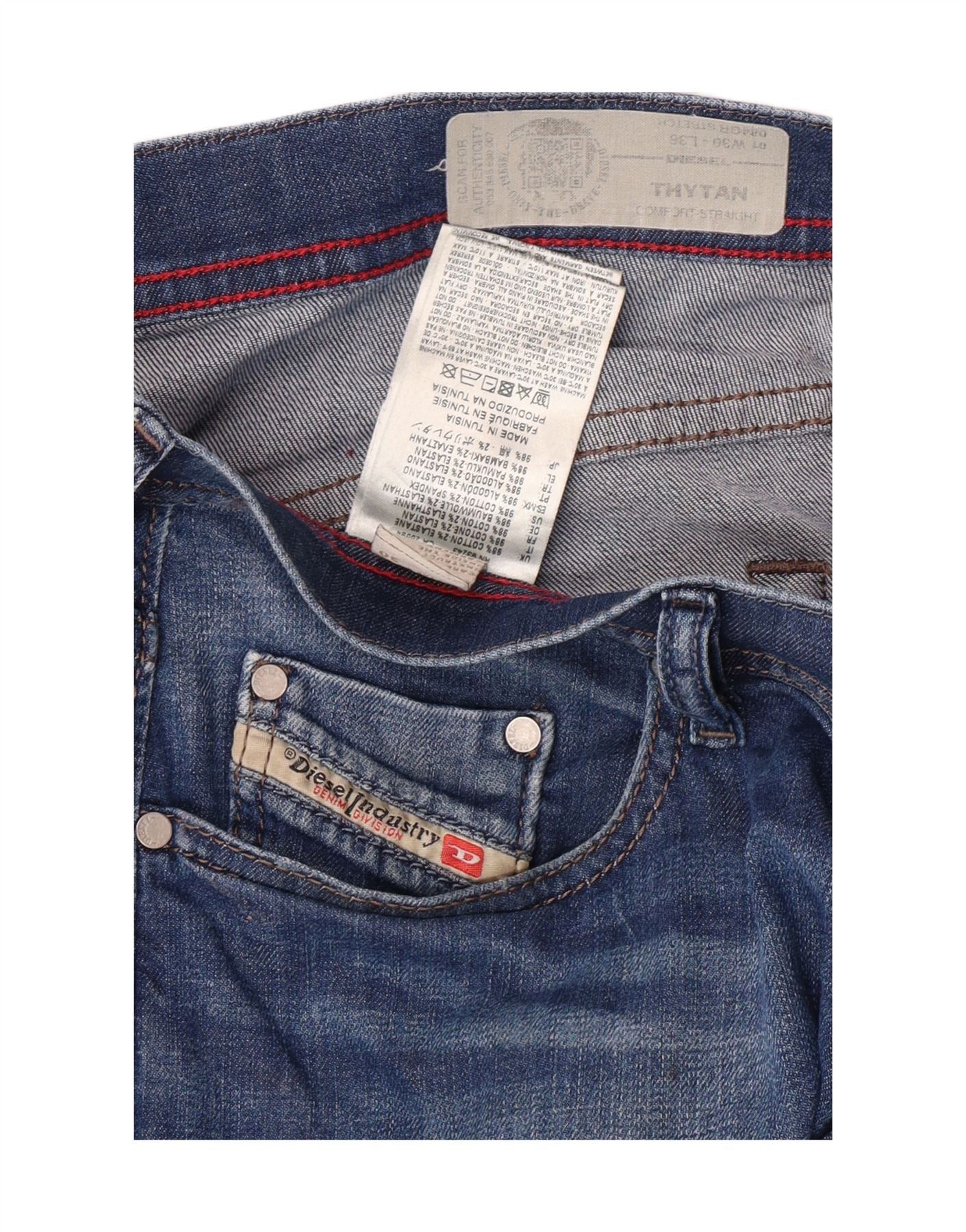 Diesel Mens Thytan Comfort Fit Straight Jeans W30 L36 Blue Cotton Size US 30 / EU 46 - 5 Thumbnail