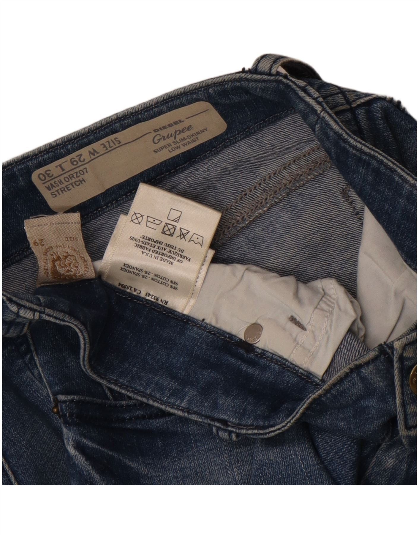 Diesel Womens Grupee Low Waist Super Slim Skinny Jeans W29 L30 Blue Size 42" / US 20 - 3 Thumbnail