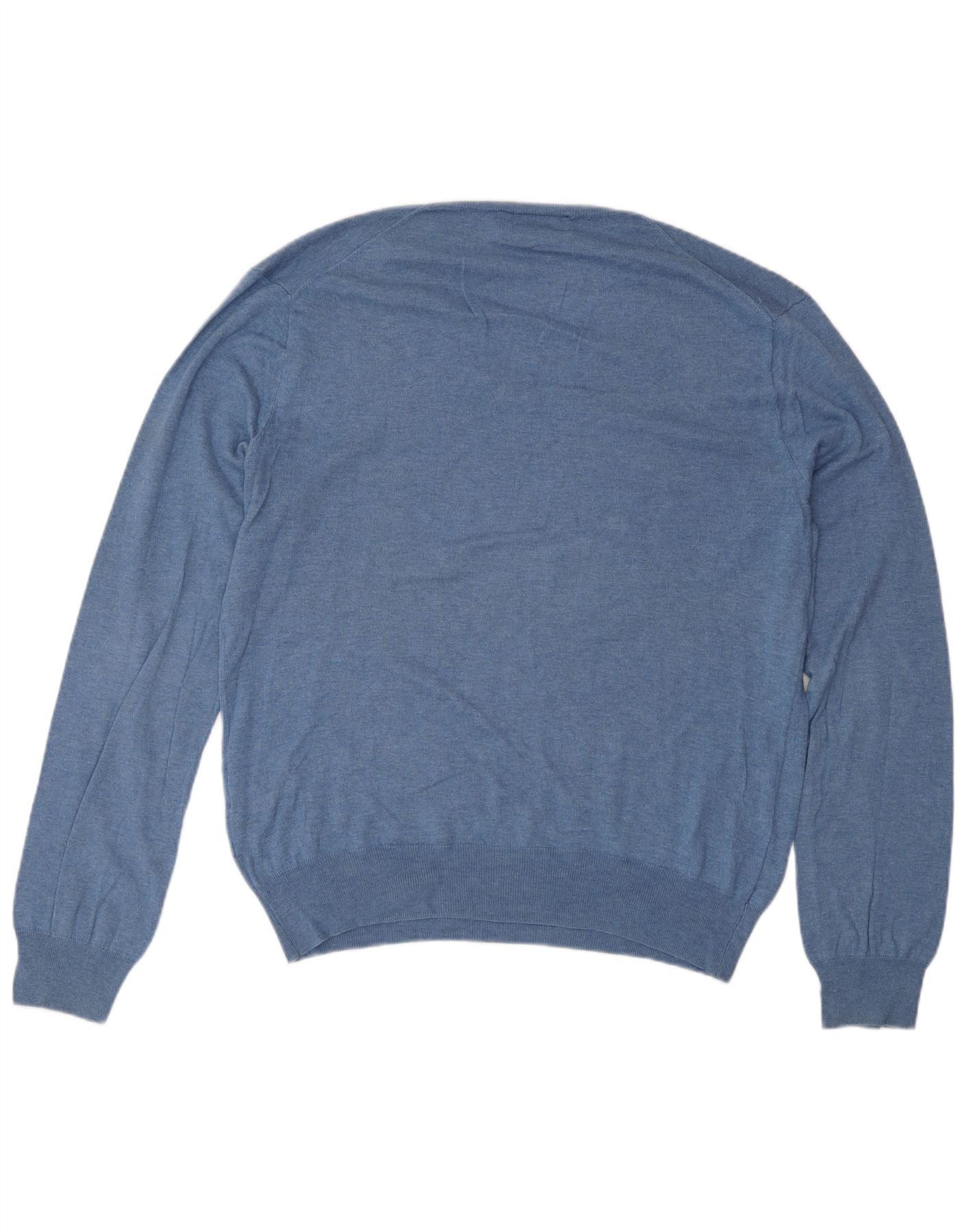 Polo Ralph Lauren Mens Slim Fit V-Neck Jumper Sweater Medium Blue Cotton Size US L / EU 52-54 / 3 - 2 Thumbnail