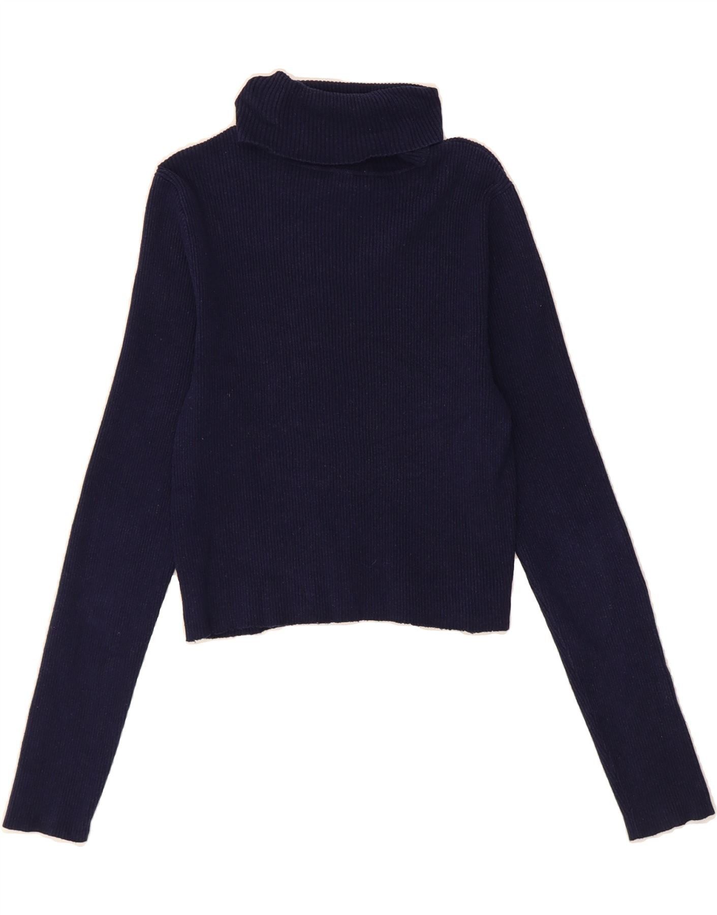 Ralph Lauren Girls Roll Neck Jumper Sweater 9-10 Years Large Navy Blue Size L / US 10 / IT 46 - 2 Thumbnail