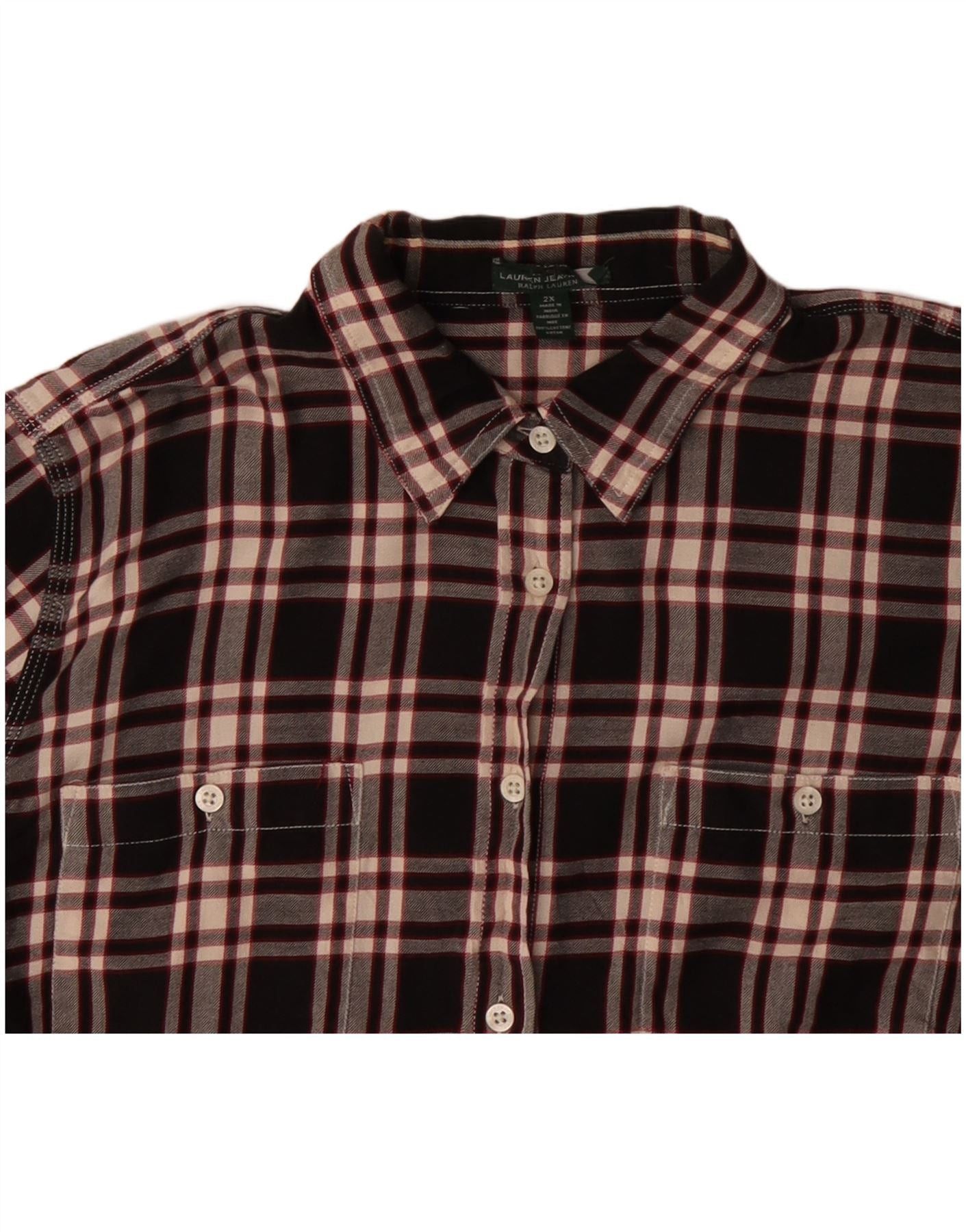 Ralph Lauren Womens Overd Flannel Shirt UK 20 2XL Brown Check Cotton Size XL / US 12-14 / IT 48-50 - 3 Thumbnail