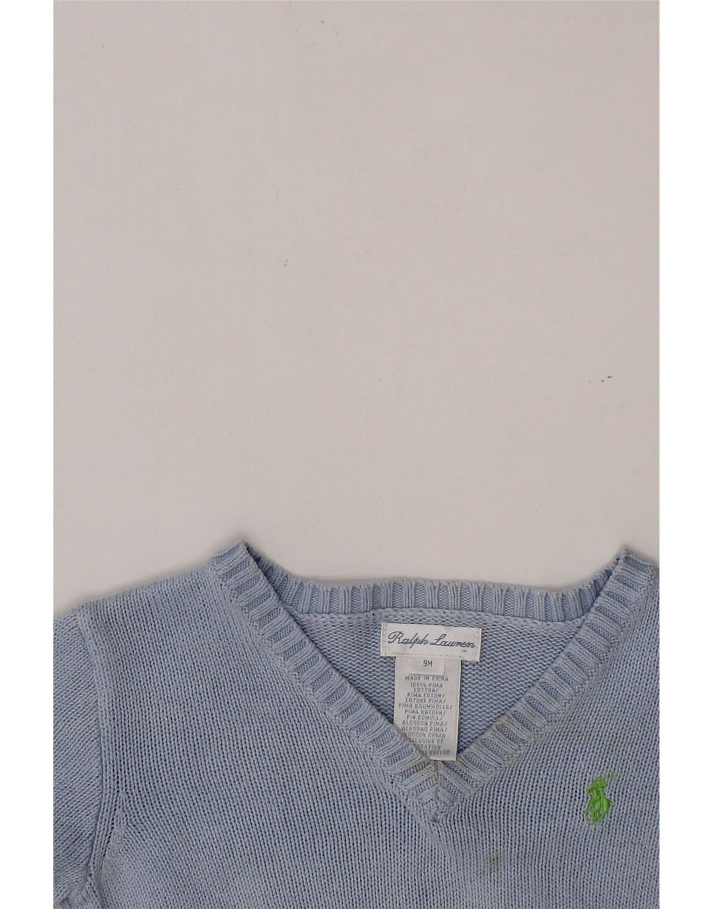Ralph Lauren Baby Boys V-Neck Jumper Sweater 6-9 Months Blue Cotton Size XS / US 0-2 / IT 36-38 - 6 Thumbnail