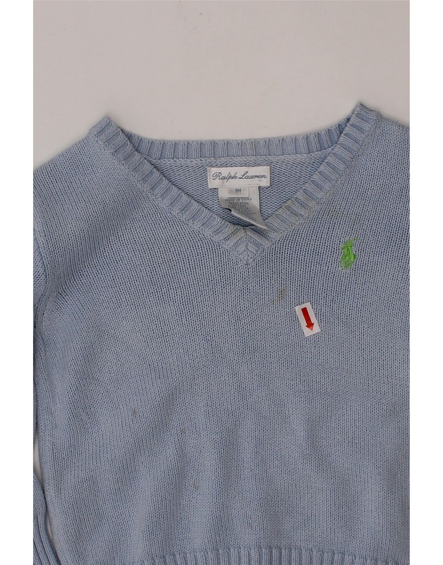 Ralph Lauren Baby Boys V-Neck Jumper Sweater 6-9 Months Blue Cotton Size XS / US 0-2 / IT 36-38 - 5 Thumbnail