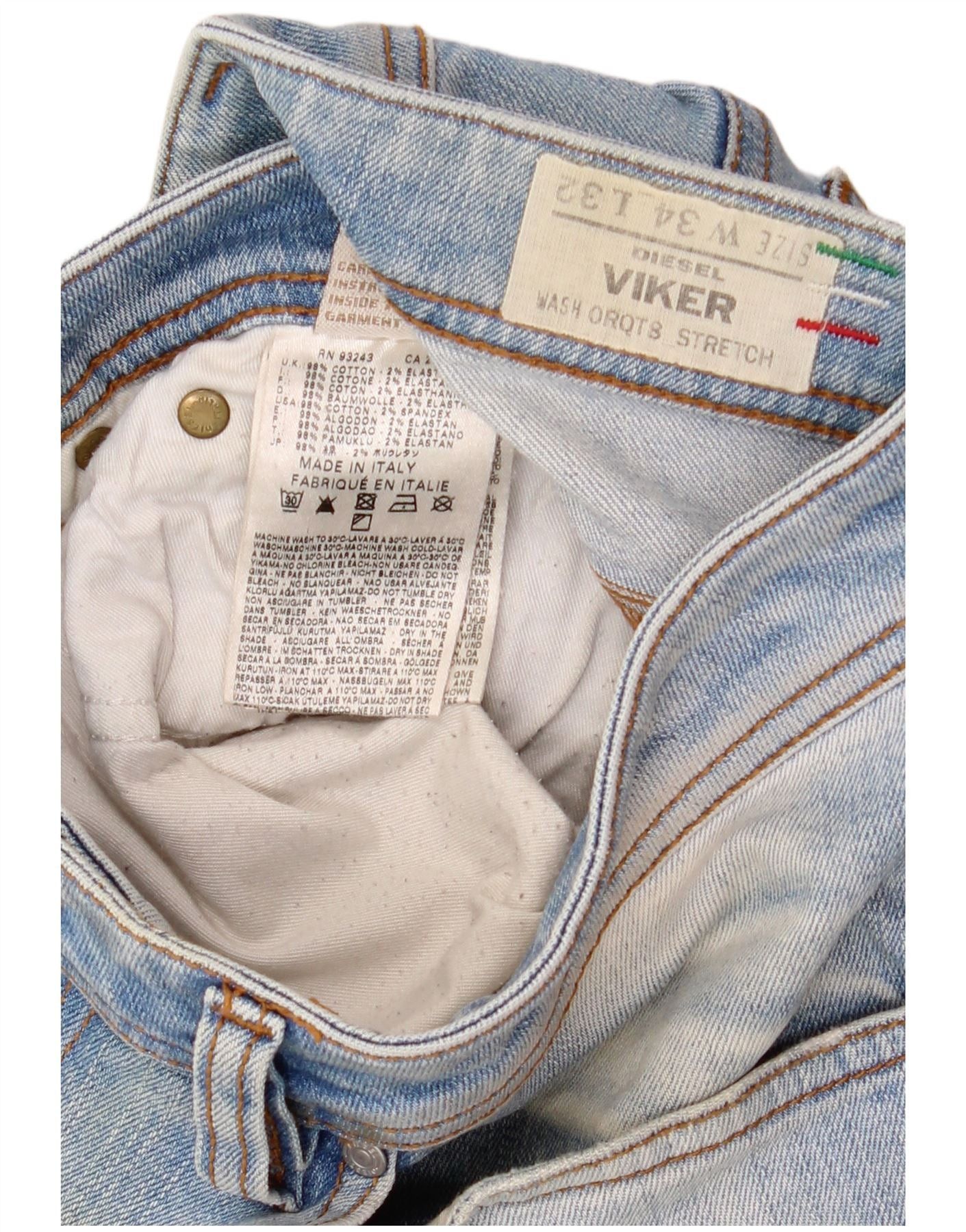 Diesel Mens Viker Straight Jeans W34 L32 Blue Cotton Size US 34 / EU 50 - 6 Thumbnail
