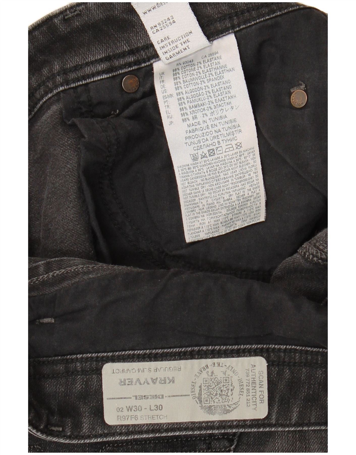 Diesel Mens Krayver Regular Carrot Slim Jeans W30 L30 Grey Cotton Size US 30 / EU 46 - 3 Thumbnail