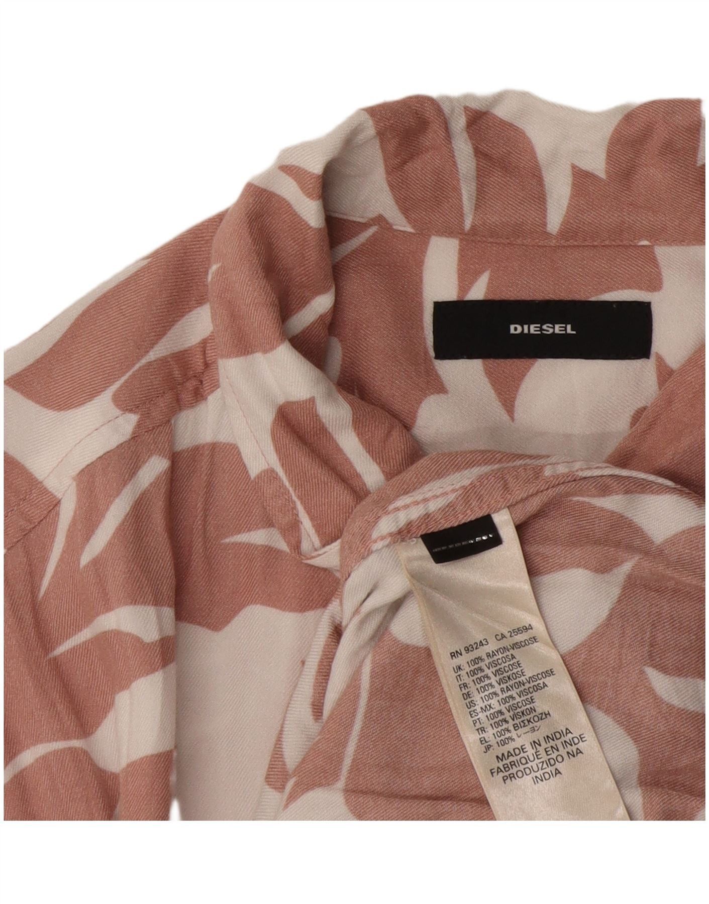 Diesel Mens Short Sleeve Shirt Large White Floral Rayon Size US L / EU 52-54 / 3 - 3 Thumbnail