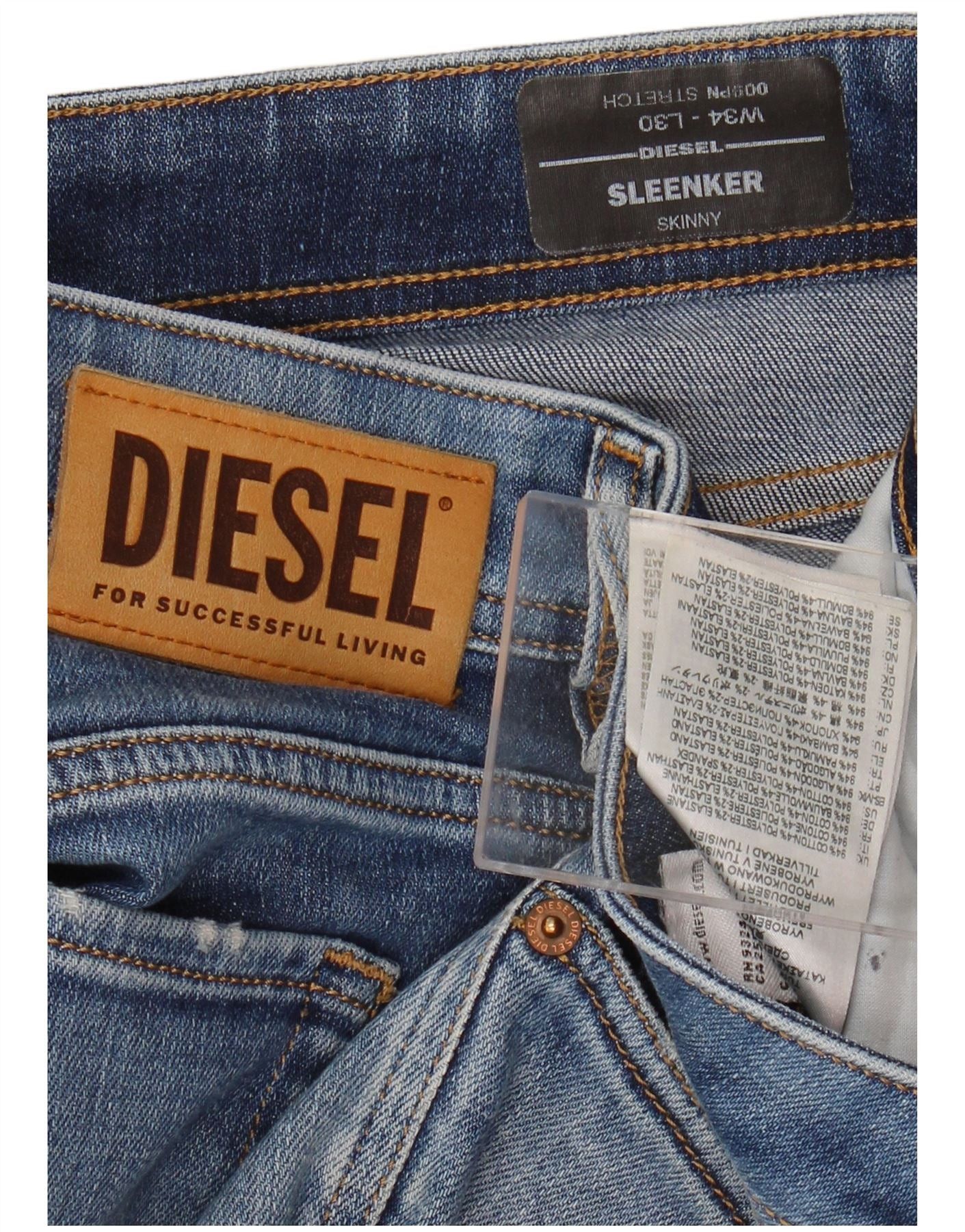 Diesel Womens Sleenker Distressed Skinny Jeans W34 L30 Blue Cotton Size 24" / US 00 / IT 34 - 5 Thumbnail