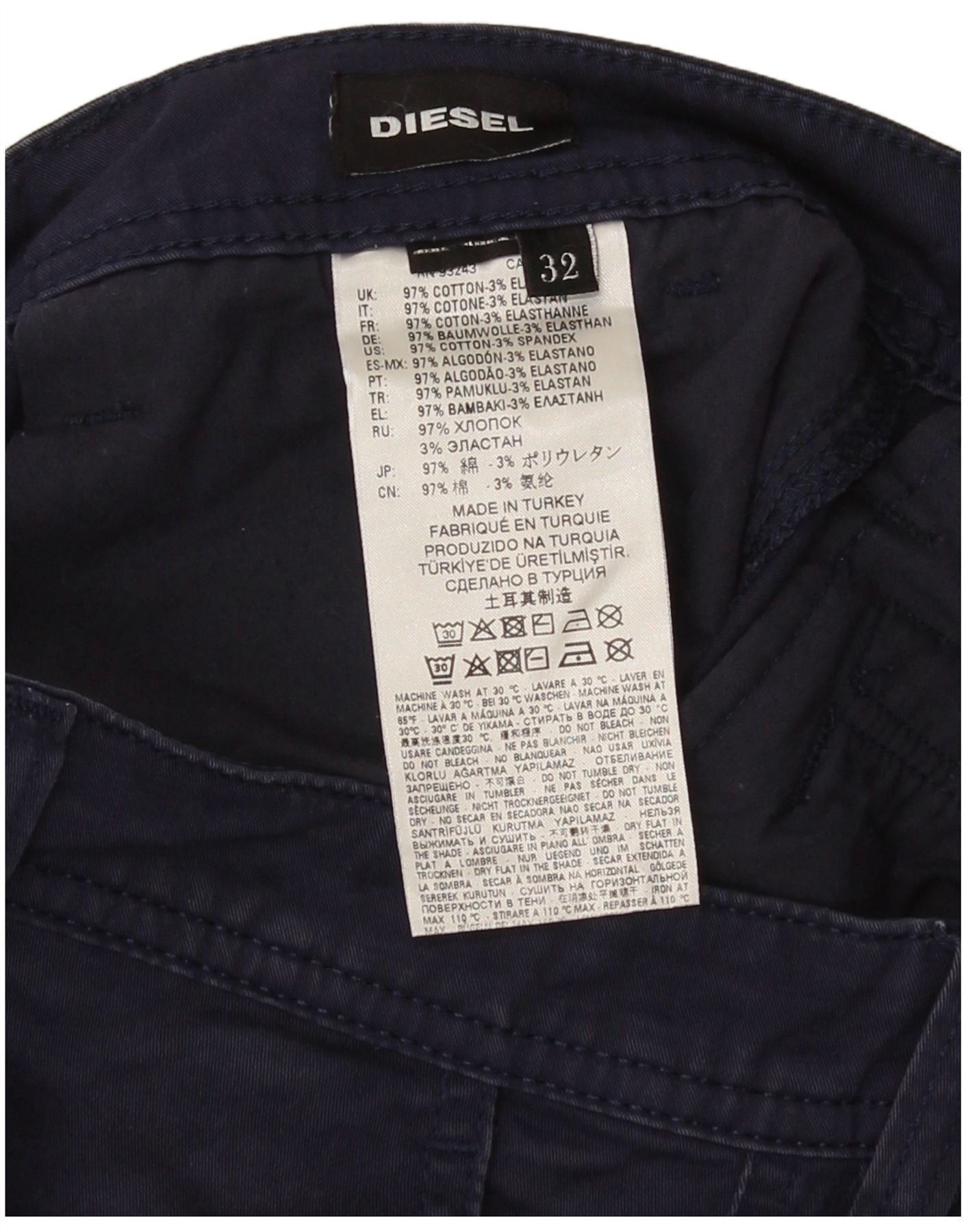 Diesel Mens Slim Fit Chino Trousers W32 L32 Navy Blue Cotton Size US 32 / EU 48 - 3 Thumbnail