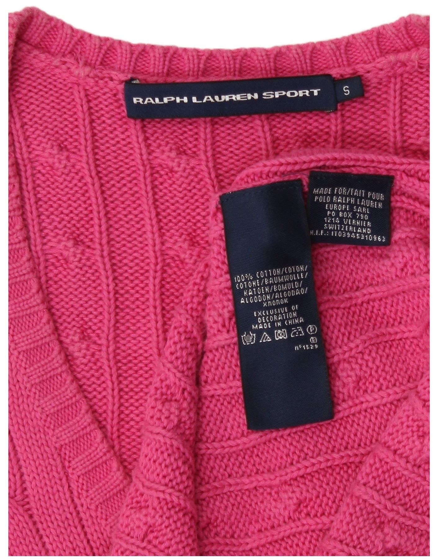 Ralph Lauren Womens V-Neck Jumper Sweater UK 10 Small Pink Cotton Size XS / US 0-2 / IT 36-38 - 3 Thumbnail