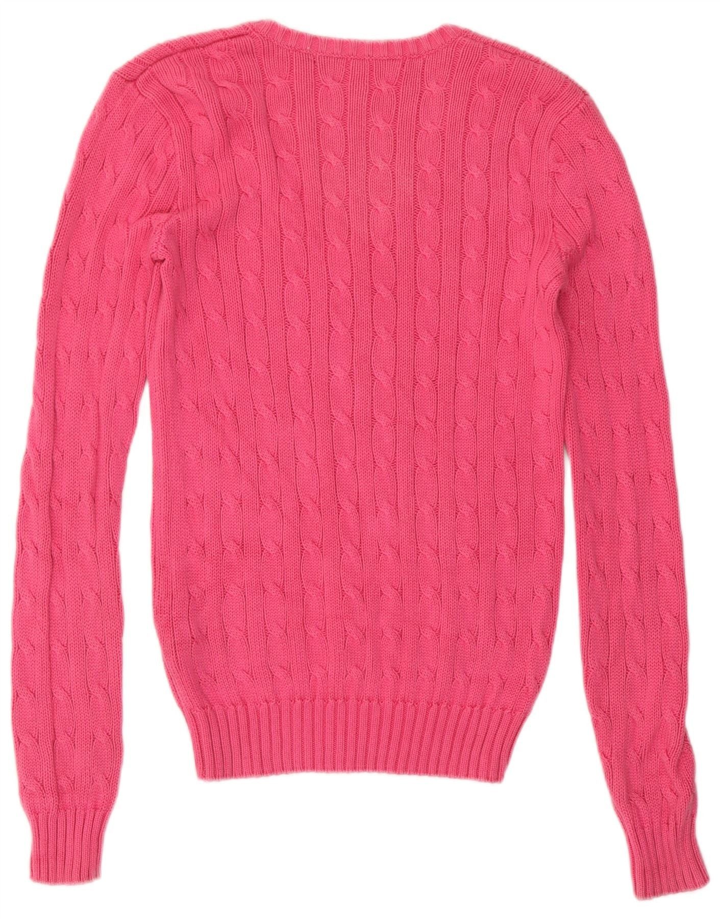 Ralph Lauren Womens V-Neck Jumper Sweater UK 10 Small Pink Cotton Size XS / US 0-2 / IT 36-38 - 2 Thumbnail