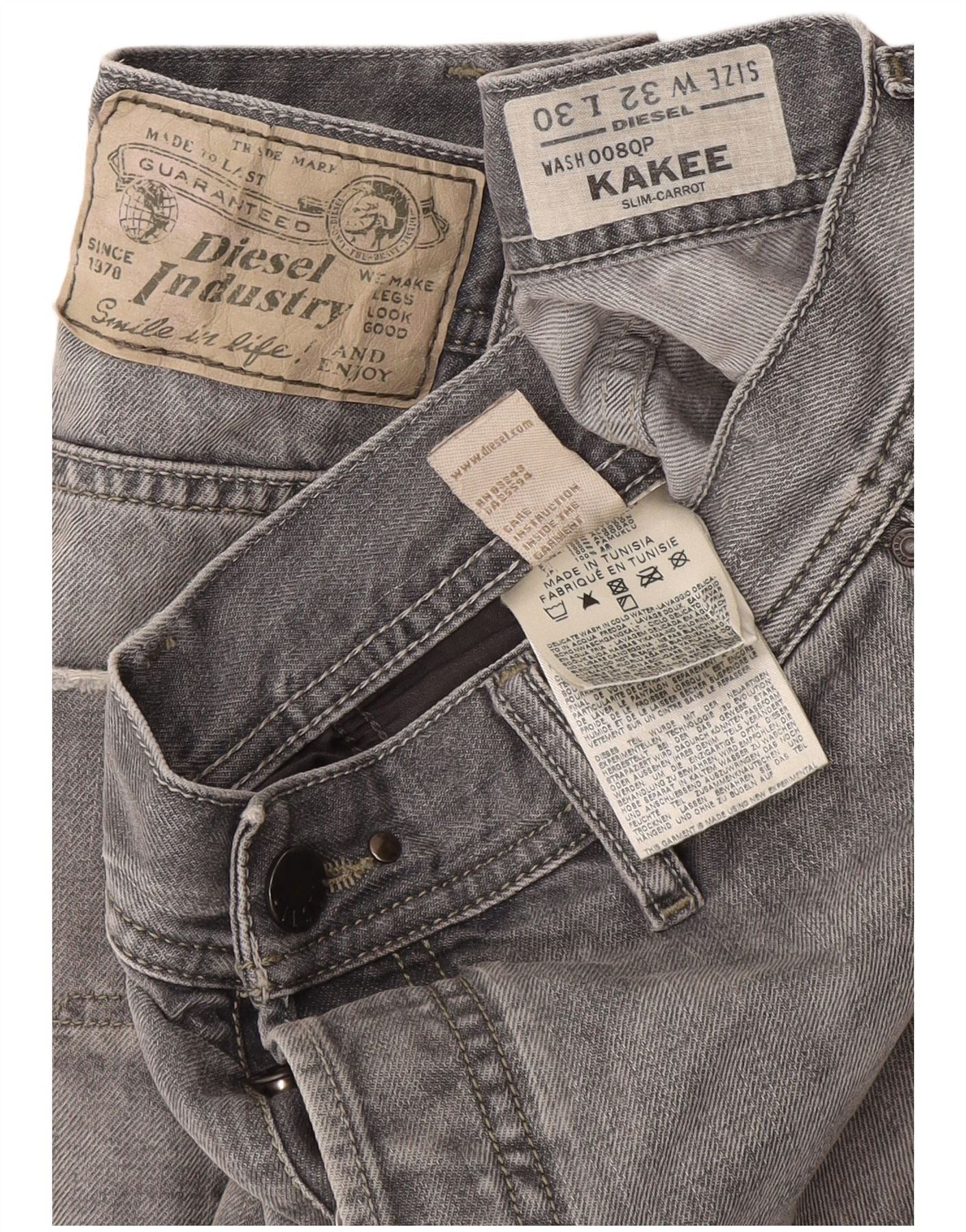 Diesel Mens Kakee Carrot Slim Jeans W32 L30 Grey Cotton Size US 32 / EU 48 - 5 Thumbnail