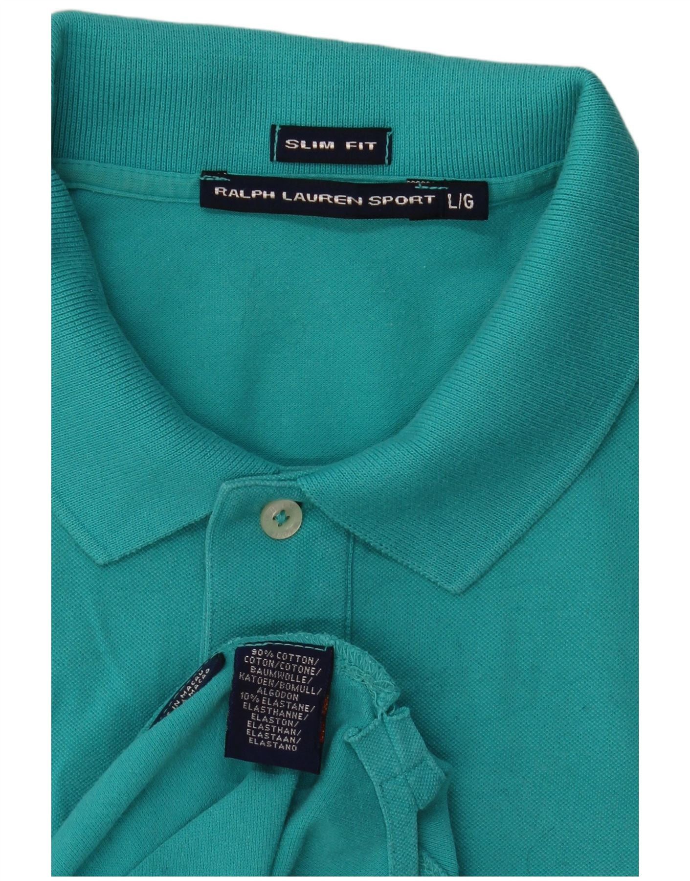 Ralph Lauren Mens Slim Fit Polo Shirt Large Turquoise Cotton Size US L / EU 52-54 / 3 - 3 Thumbnail