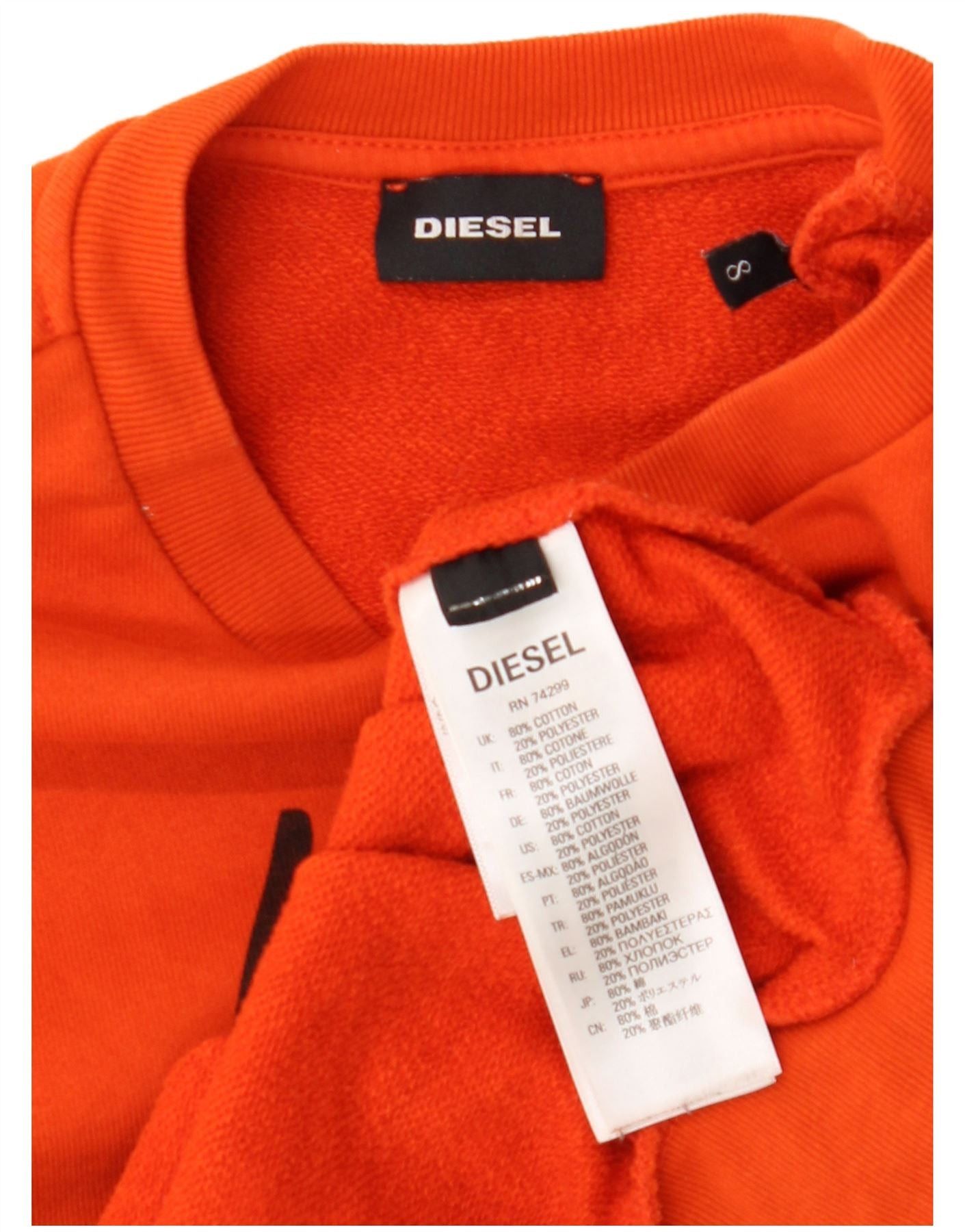 Diesel Boys Graphic Sweatshirt Jumper 7-8 Years Orange Cotton Size S / US 4 / IT 40 - 3 Thumbnail