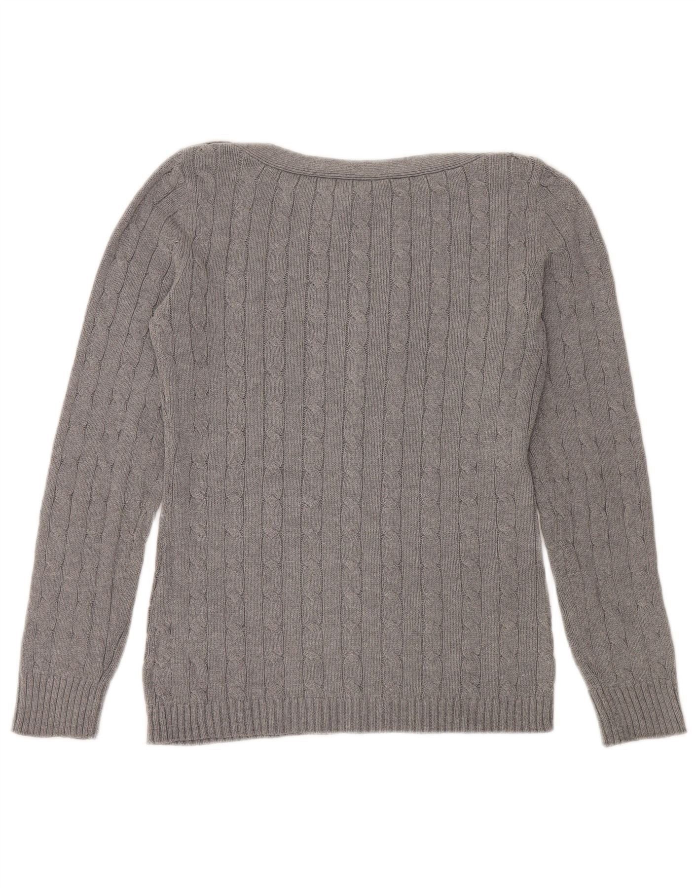 Ralph Lauren Womens Boat Neck Jumper Sweater UK 14 Medium Grey Cotton Size M / US 6-8 / IT 42-44 - 2 Thumbnail