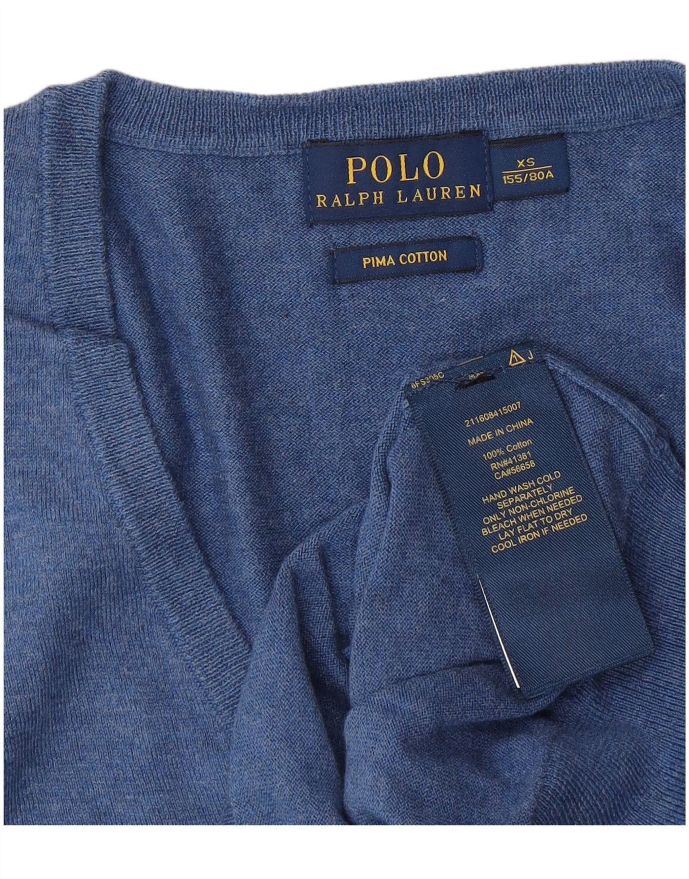 Polo Ralph Lauren Womens V-Neck Jumper Sweater UK 6 XS Navy Blue Cotton Size XS / US 0-2 / IT 36-38 - 3 Thumbnail