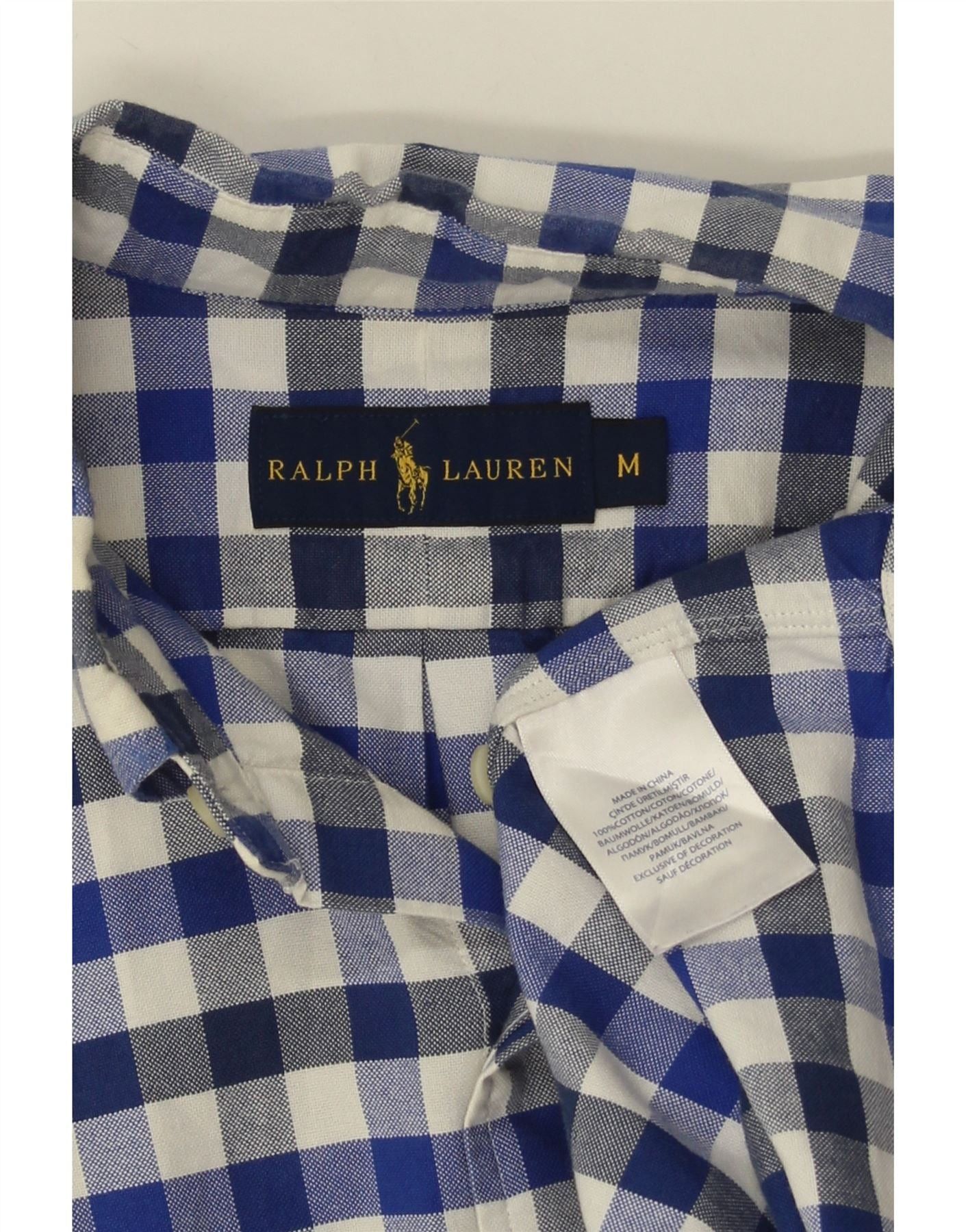 Ralph Lauren Mens Short Sleeve Shirt Medium Blue Gingham Cotton Size US M / EU 48-50 / 2 - 3 Thumbnail