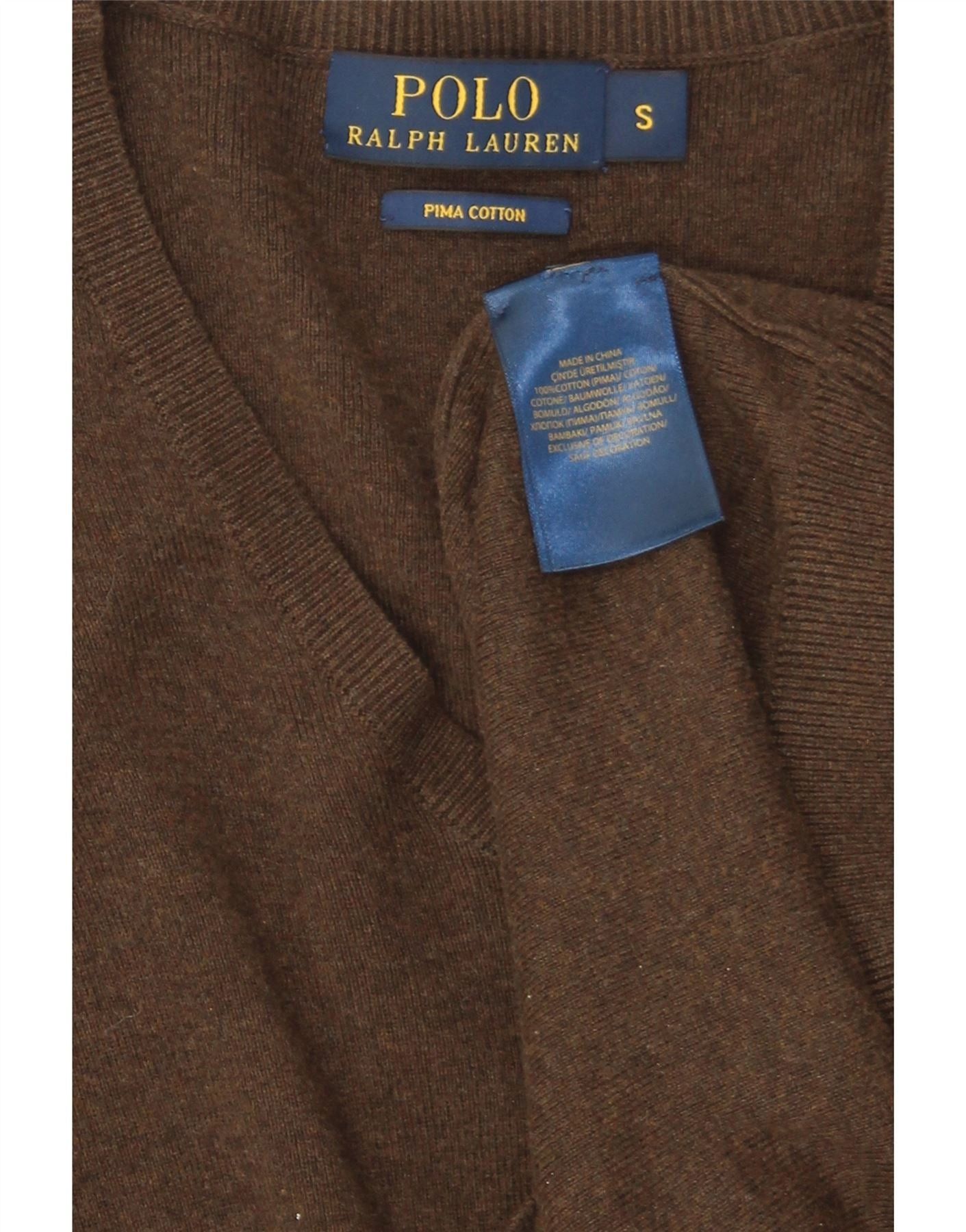 Polo Ralph Lauren Mens V-Neck Jumper Sweater Small Brown Cotton Size US XL / EU 56 / 4 - 3 Thumbnail