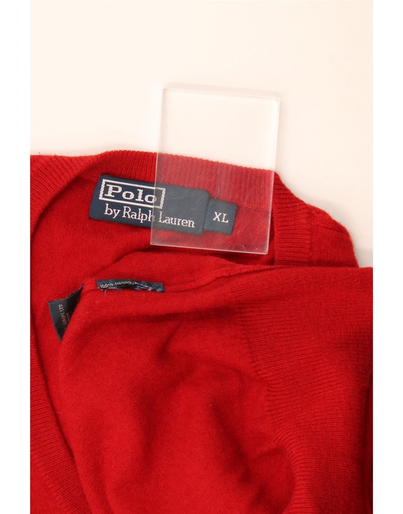 Polo Ralph Lauren Mens V-Neck Jumper Sweater XL Red Merino Wool Size US XL / EU 56 / 4 - 4 Thumbnail