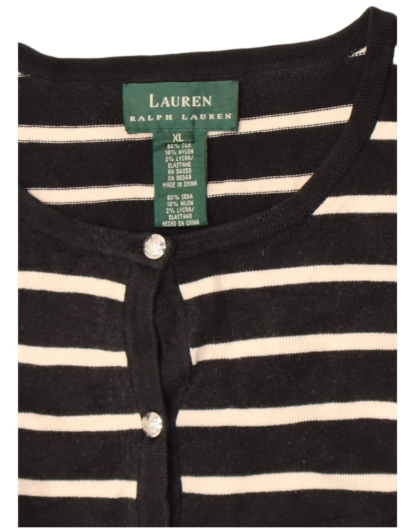Ralph Lauren Womens Crop Cardigan Sweater UK 18 XL Black Striped Nautical Size XL / US 12-14 / IT 48-50 - 3 Thumbnail