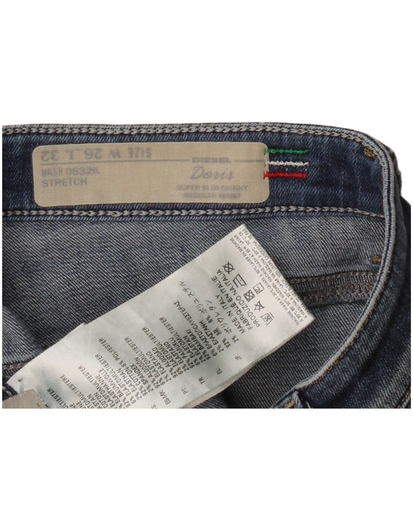 Diesel Womens Doris Super Slim Skinny Jeans W26 L32 Blue Cotton Size 26" / US 2 / IT 38 - 4 Thumbnail