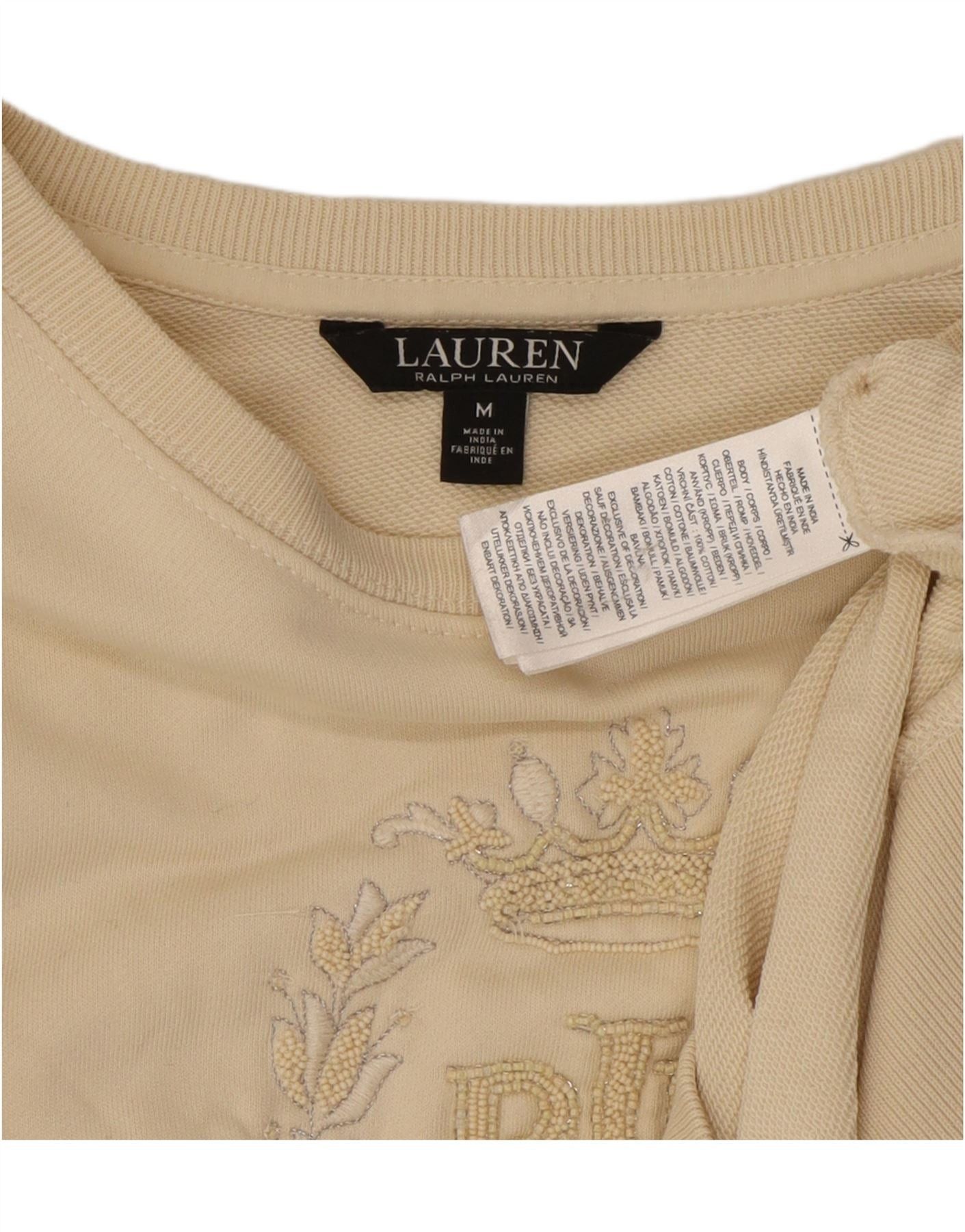 Ralph Lauren Womens Graphic Sweatshirt Jumper UK 14 Medium Beige Cotton Size L / US 10 / IT 46 - 4 Thumbnail