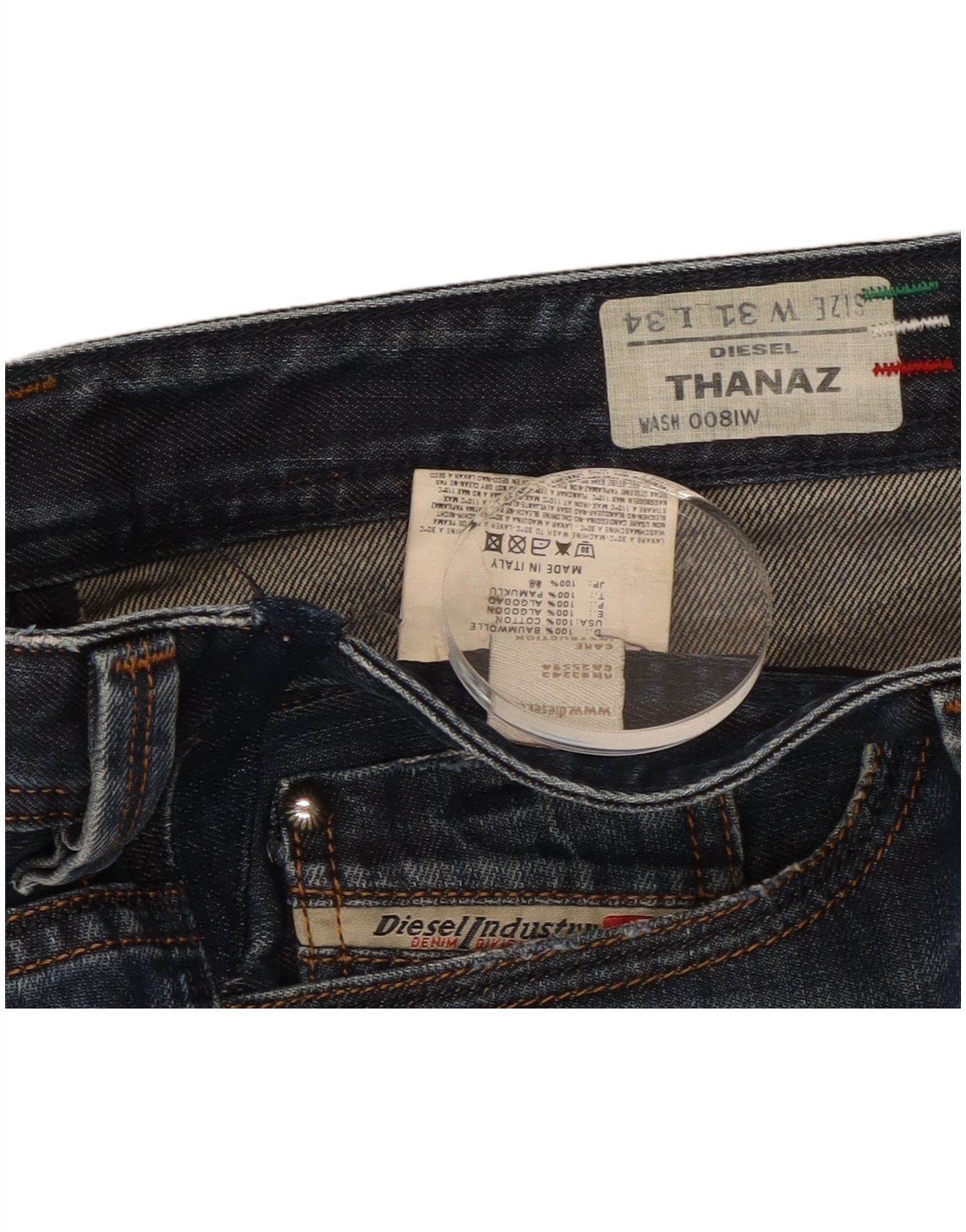 Diesel Mens Thanaz Slim Jeans W31 L27 Navy Blue Cotton Size US 31 - 3 Thumbnail