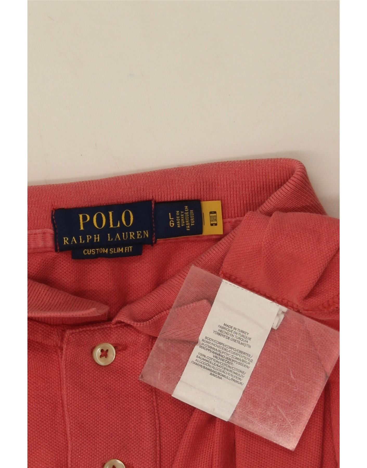 Polo Ralph Lauren Mens Custom Slim Fit Polo Shirt Large Pink Cotton Size US XL / EU 56 / 4 - 4 Thumbnail