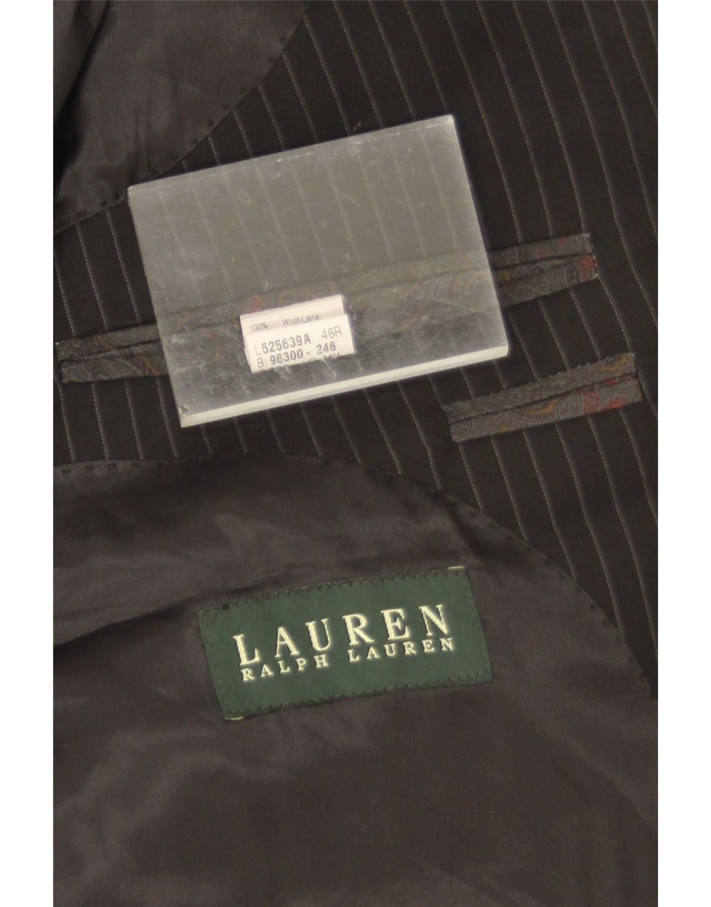 Ralph Lauren Mens 2 Button Blazer Jacket UK 46 2XL Black Pinstripe Wool Size US XXL / EU 58 / 5 - 3 Thumbnail