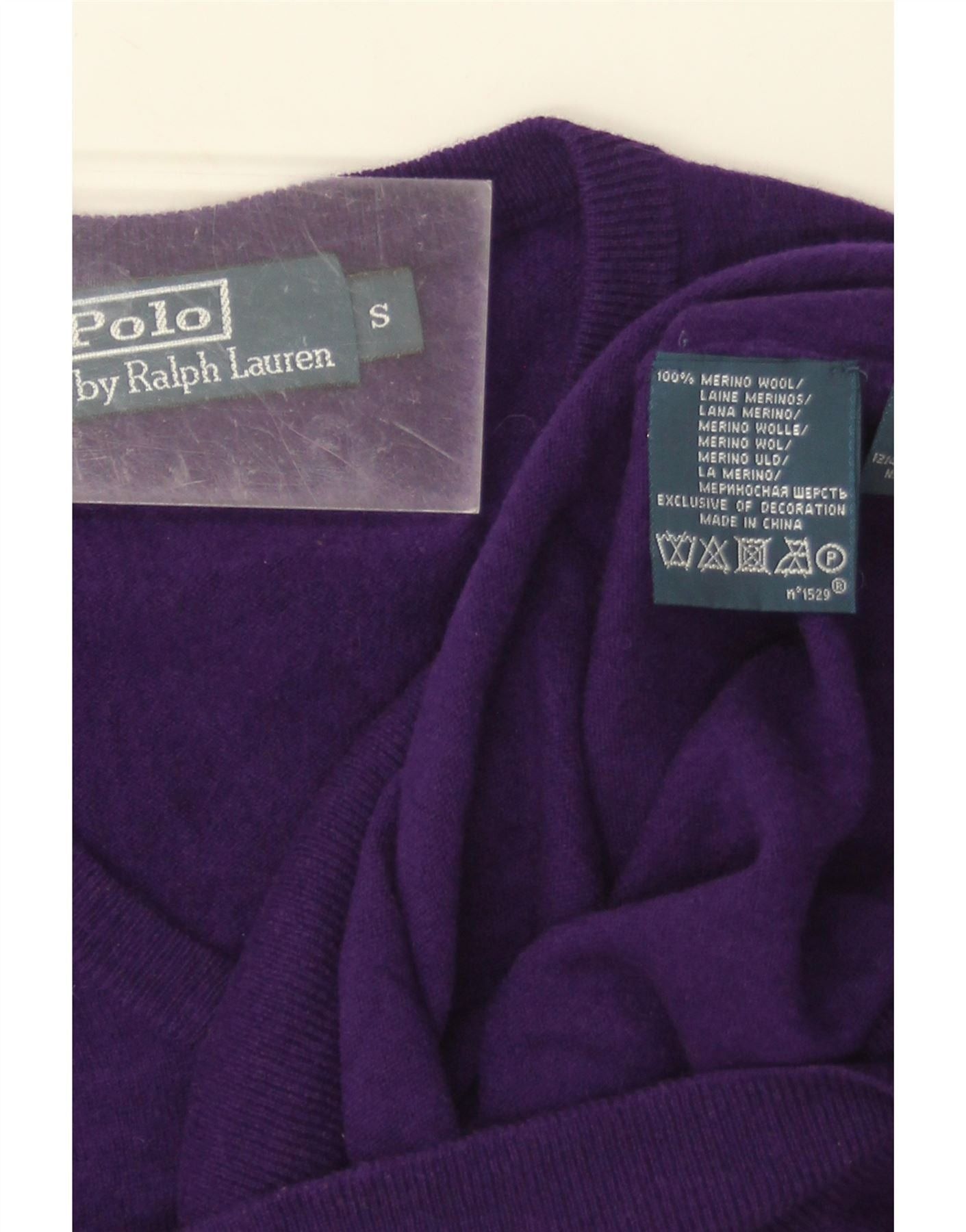 Polo Ralph Lauren Mens V-Neck Jumper Sweater Small Purple Merino Wool Size US L / EU 52-54 / 3 - 3 Thumbnail