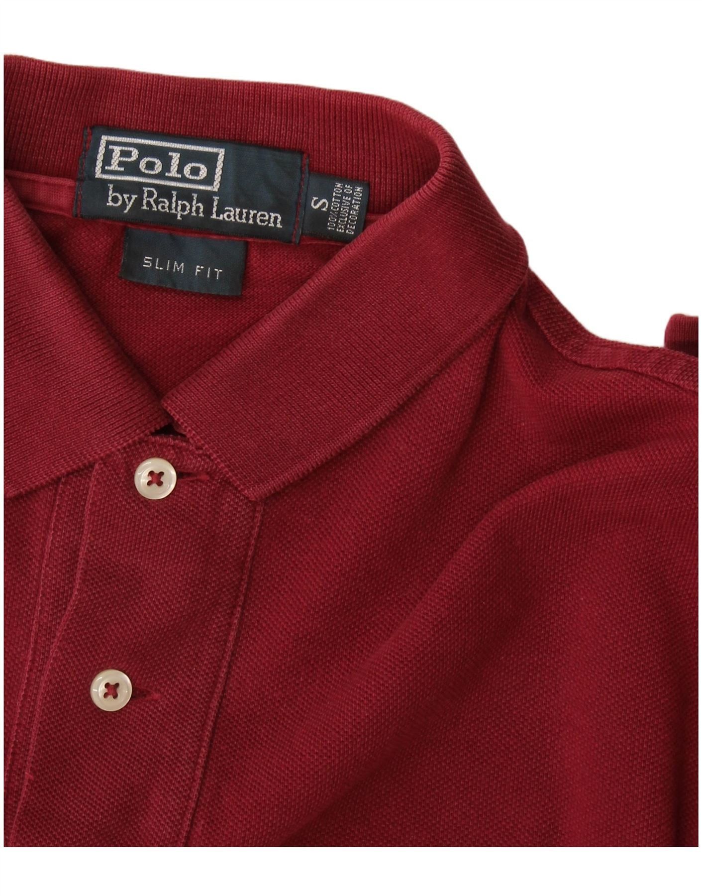 Polo Ralph Lauren Mens Long Sleeve Slim Fit Polo Shirt Small Burgundy Size US S / EU 44-46 / 1 - 3 Thumbnail
