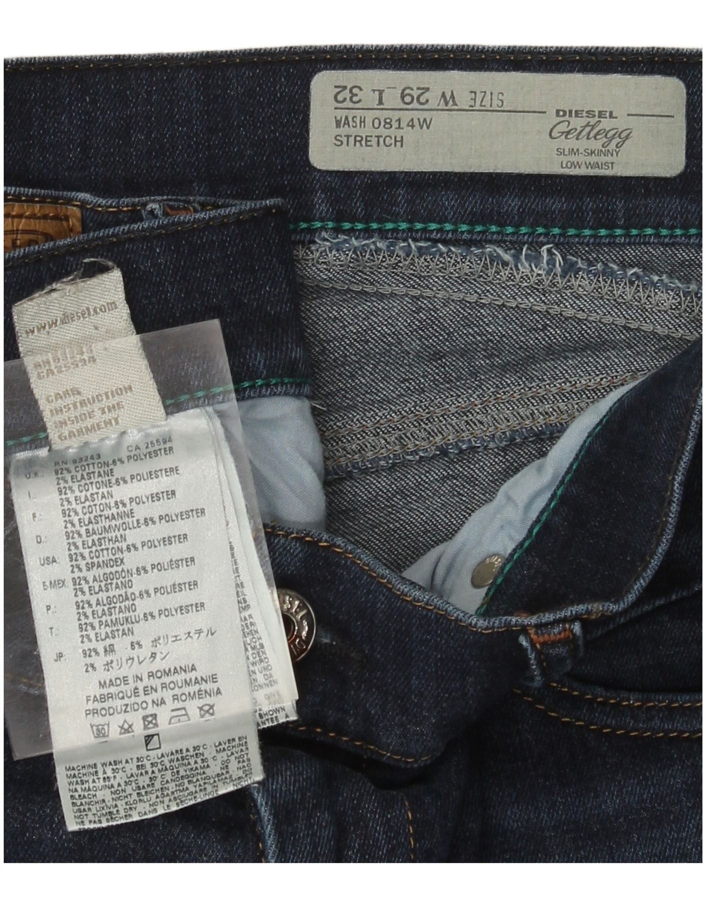 Diesel Womens Getlegg Low Waist Slim Fit Skinny Jeans W29 L32 Navy Size 29" - 3 Thumbnail