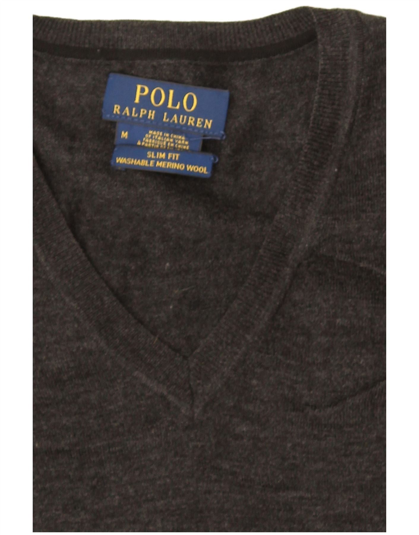 Polo Ralph Lauren Mens Slim Fit V-Neck Jumper Sweater Medium Grey Flecked Size US M / EU 48-50 / 2 - 3 Thumbnail