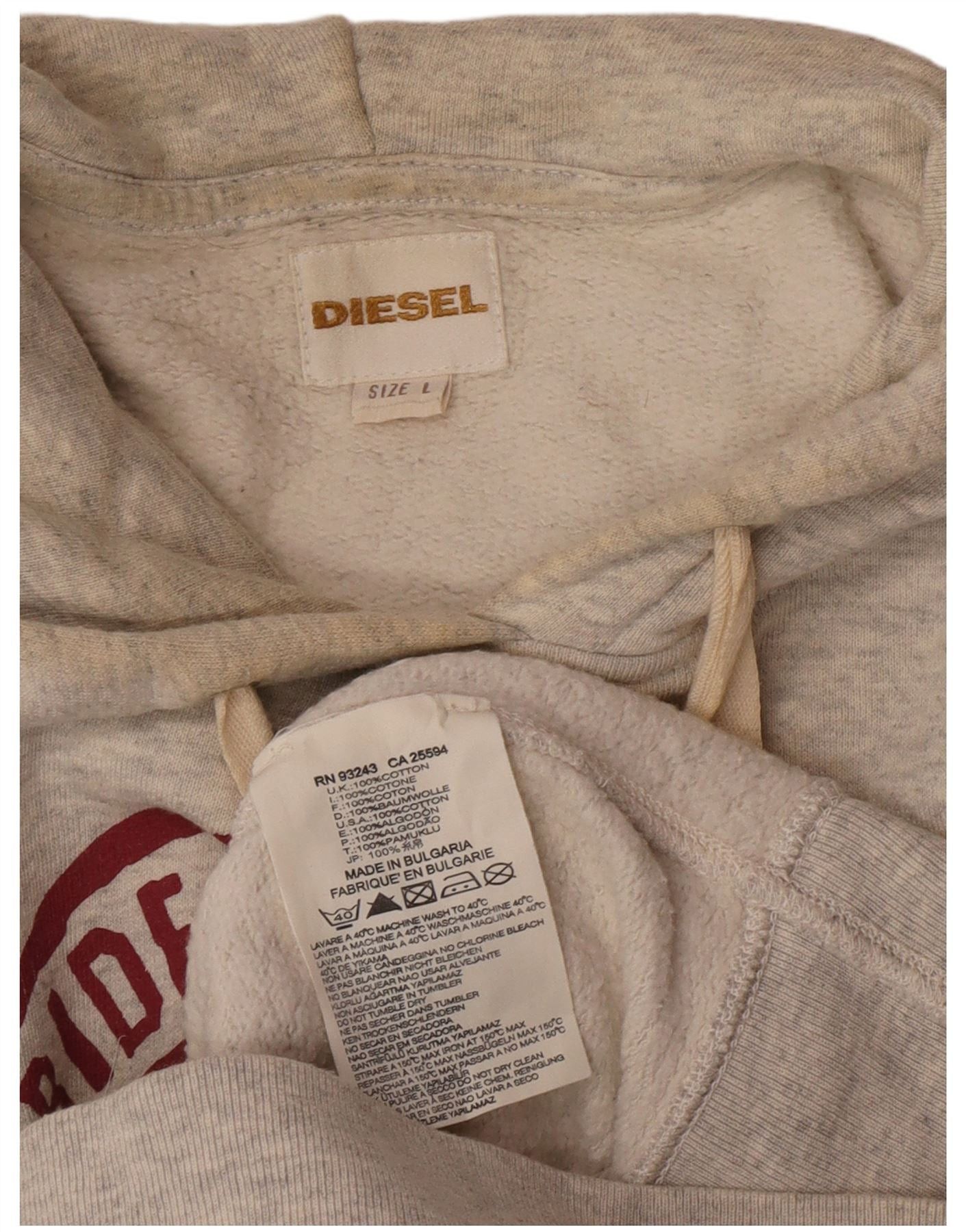 Diesel Mens Graphic Hoodie Jumper Large Grey Flecked Cotton Size US XL / EU 56 / 4 - 6 Thumbnail